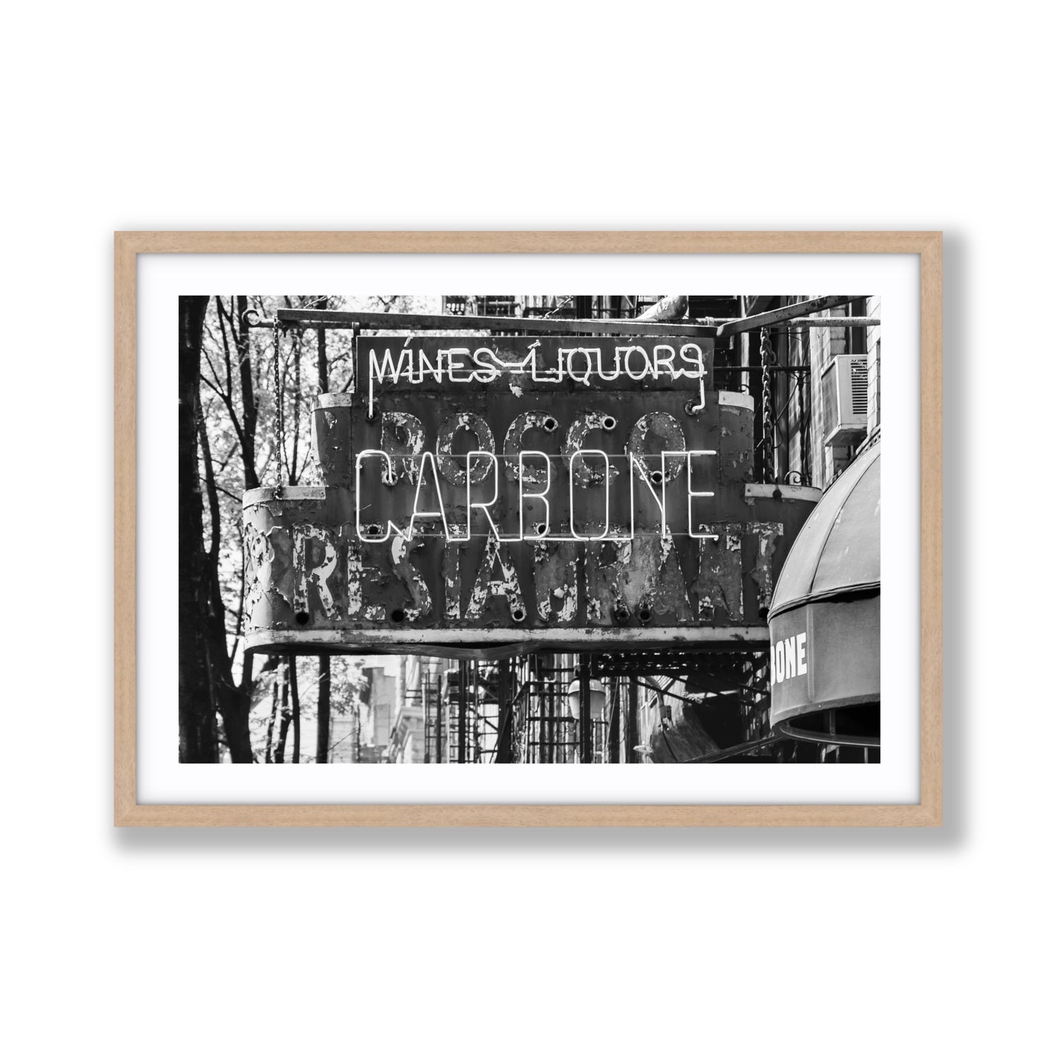 Thompson Street New York NYC Black & White wall art Giant fine art print in natural oak frame with matboard