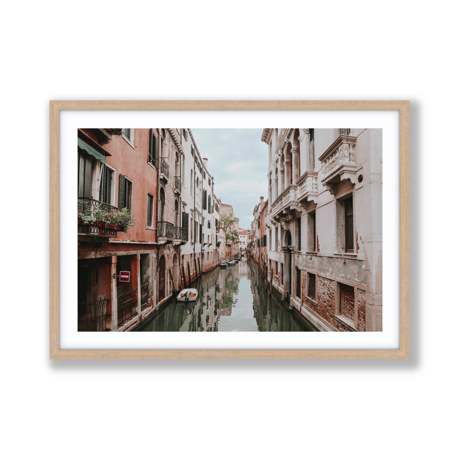 The Floating City Venice Canal Italian decor wall art Giant fine art print in natural oak frame with matboard