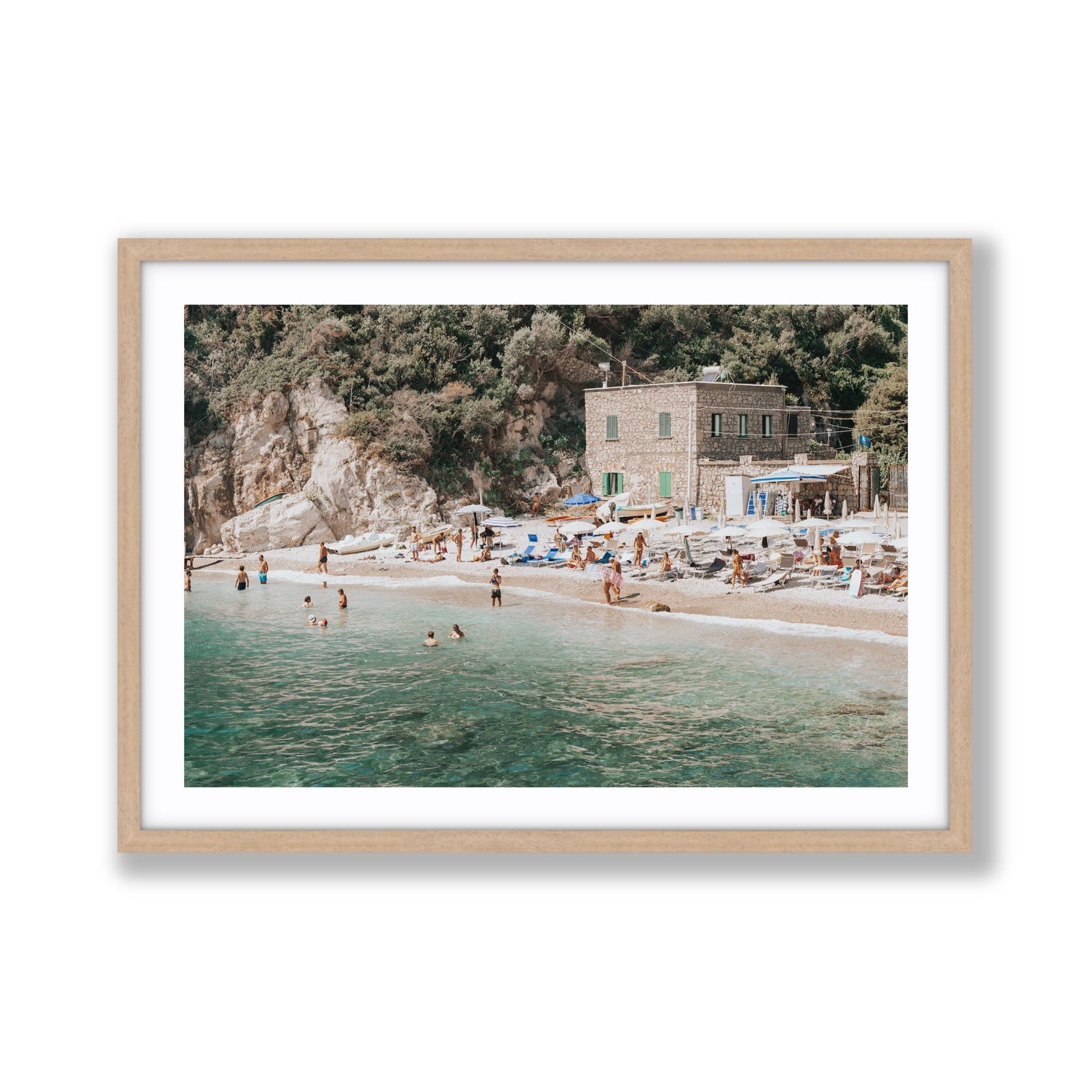 Secluded Sanctuary Nerano Italian Mediterranean decor wall art Giant fine art print in natural oak frame with matboard