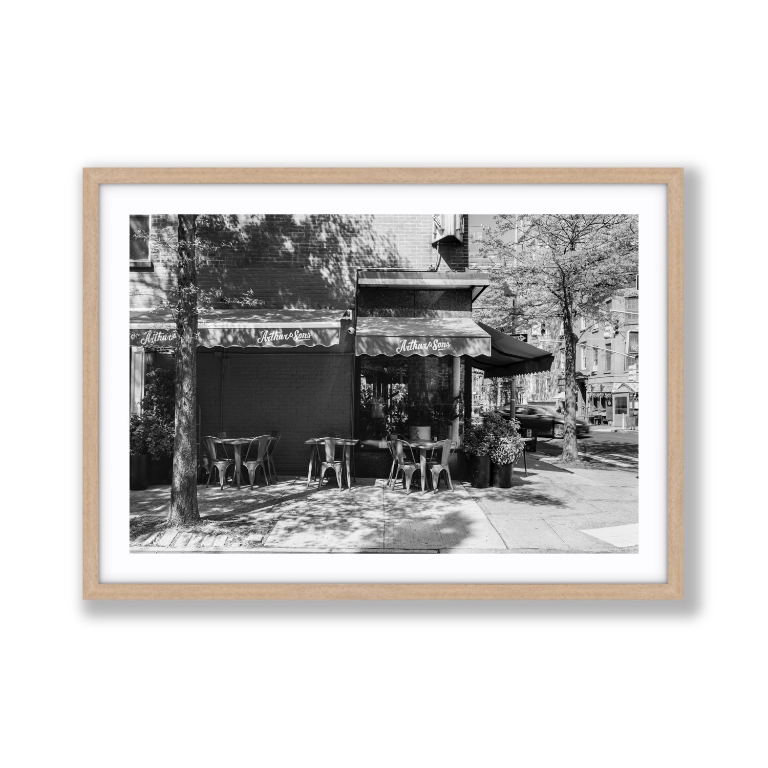 Arthur's Corner New York NYC Restaurant wall art Giant fine art print in natural oak frame with matboard