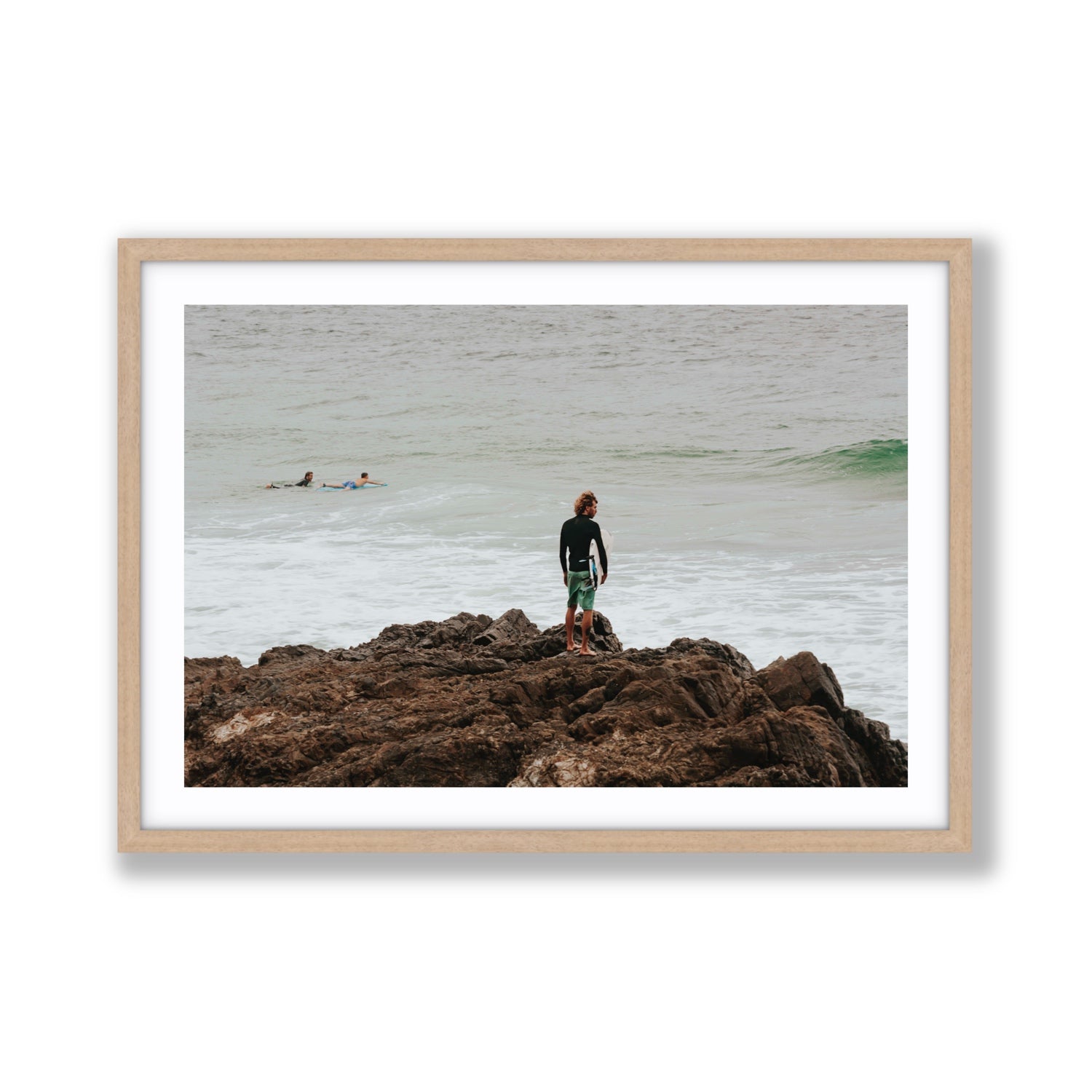 Let The Sea Set You Free Byron Bay Surf wall art Giant fine art print in natural oak frame with matboard