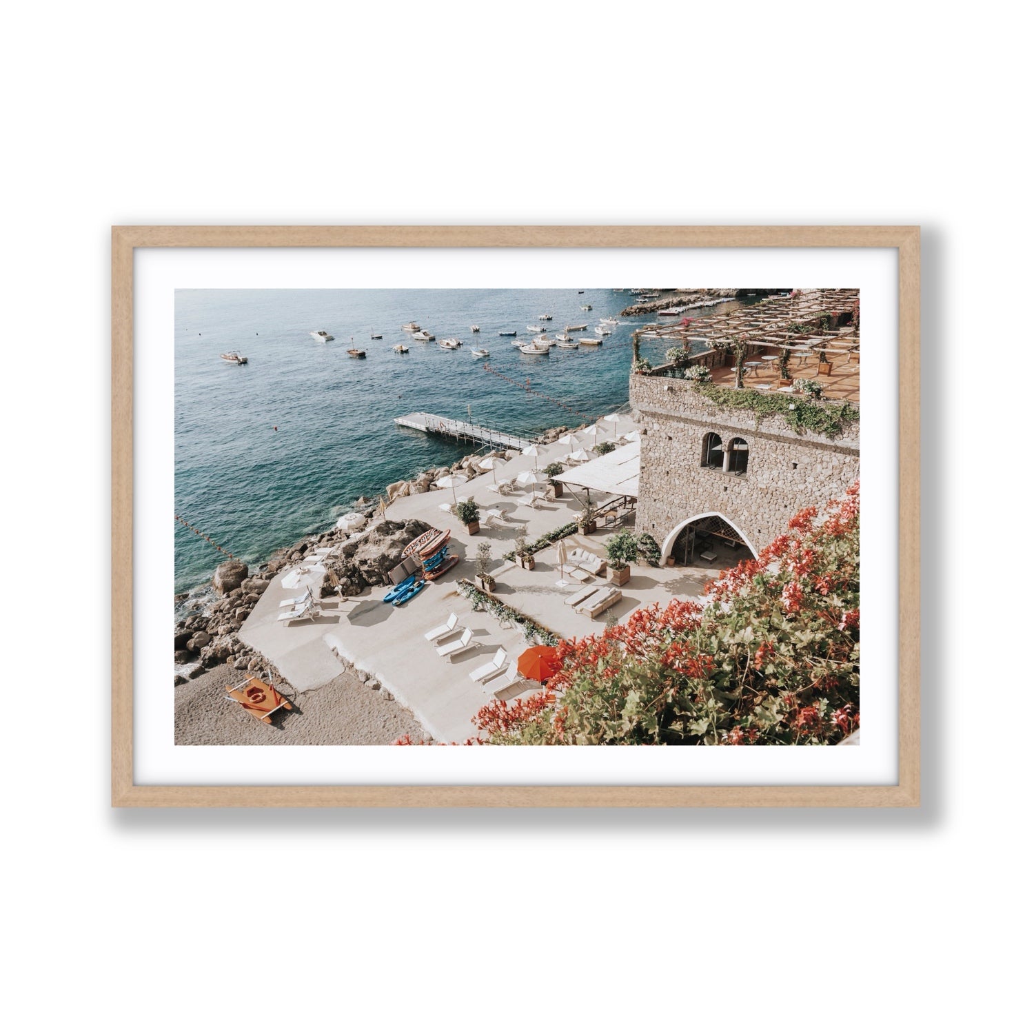 Floral Fortress fine art print, Amalfi, Italy, Giant, Natural Oak Frame · Matboard, Fine Art Print