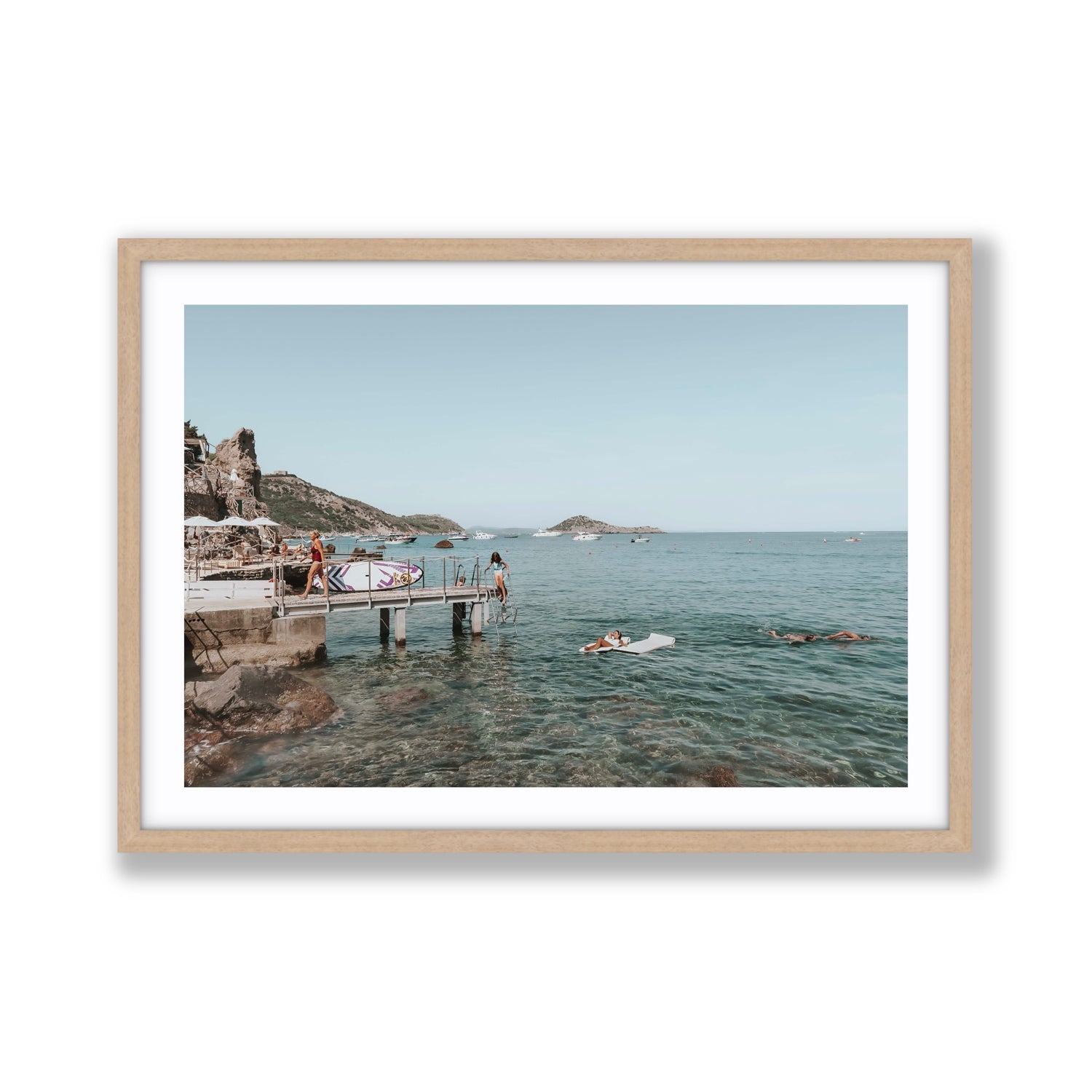Retro Glamour Tuscany coastal Italian wall art Giant fine art print in natural oak frame with matboard