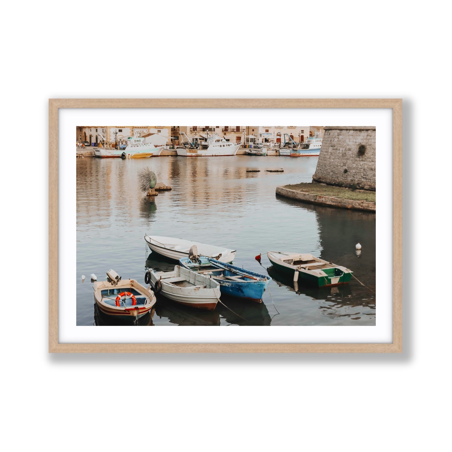 Cinque Barche Puglia Gallipoli Italian art print Giant fine art print in natural oak frame with matboard