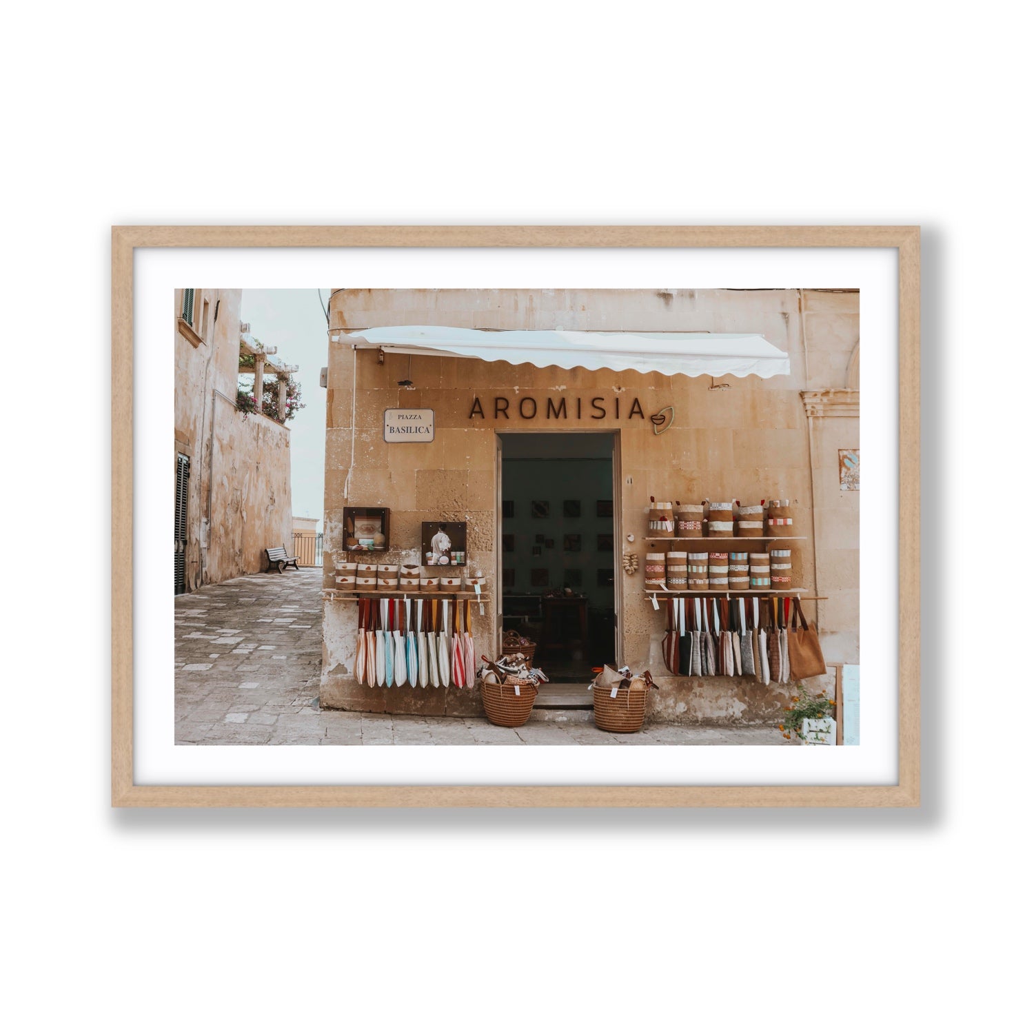 Aromisia Puglia Otranto Italian wall art Giant fine art print in natural oak frame with matboard