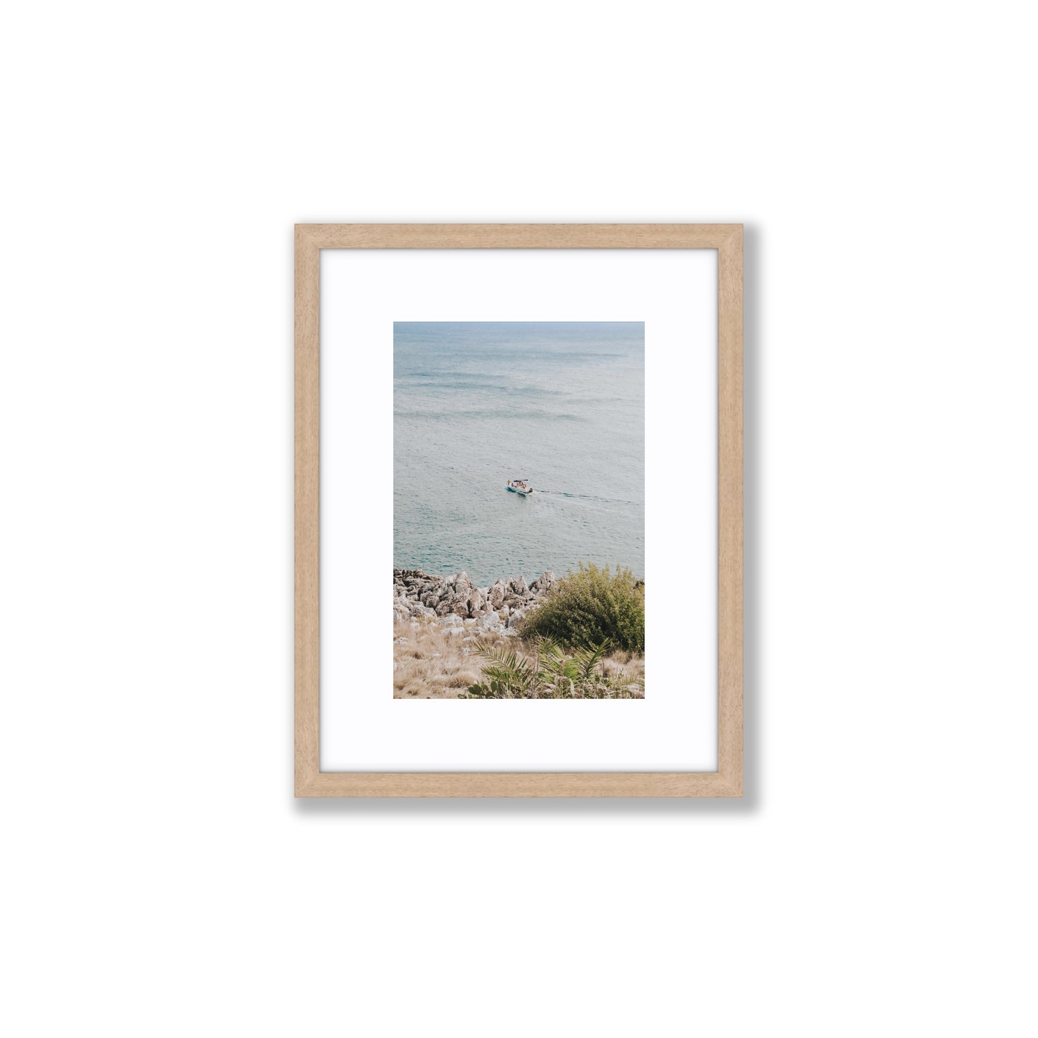 Puglian Departure Puglia coastal Italian wall art Small fine art print in natural oak frame with matboard