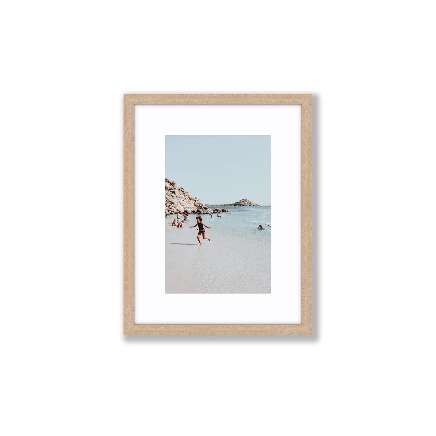 Skipping Angel Mykonos Greek island decor wall art Small fine art print in natural oak frame with matboard