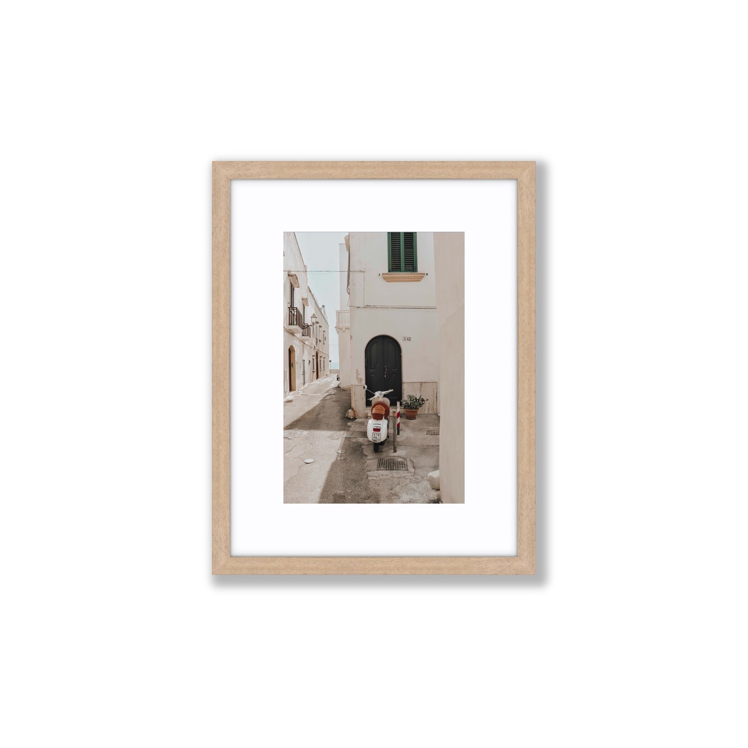 La Casa 42 Puglia Gallipoli Italian wall art Small fine art print in natural oak frame with matboard