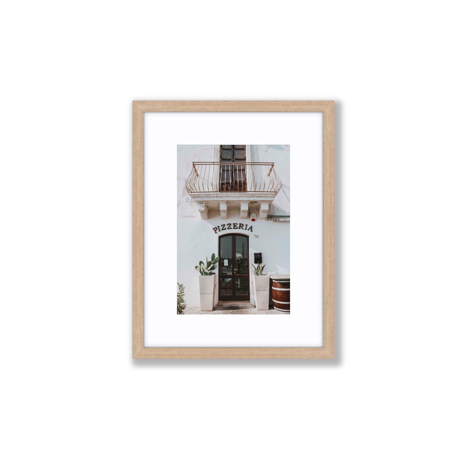 Pizzeria Puglia Italian wall art Small fine art print in natural oak frame with matboard