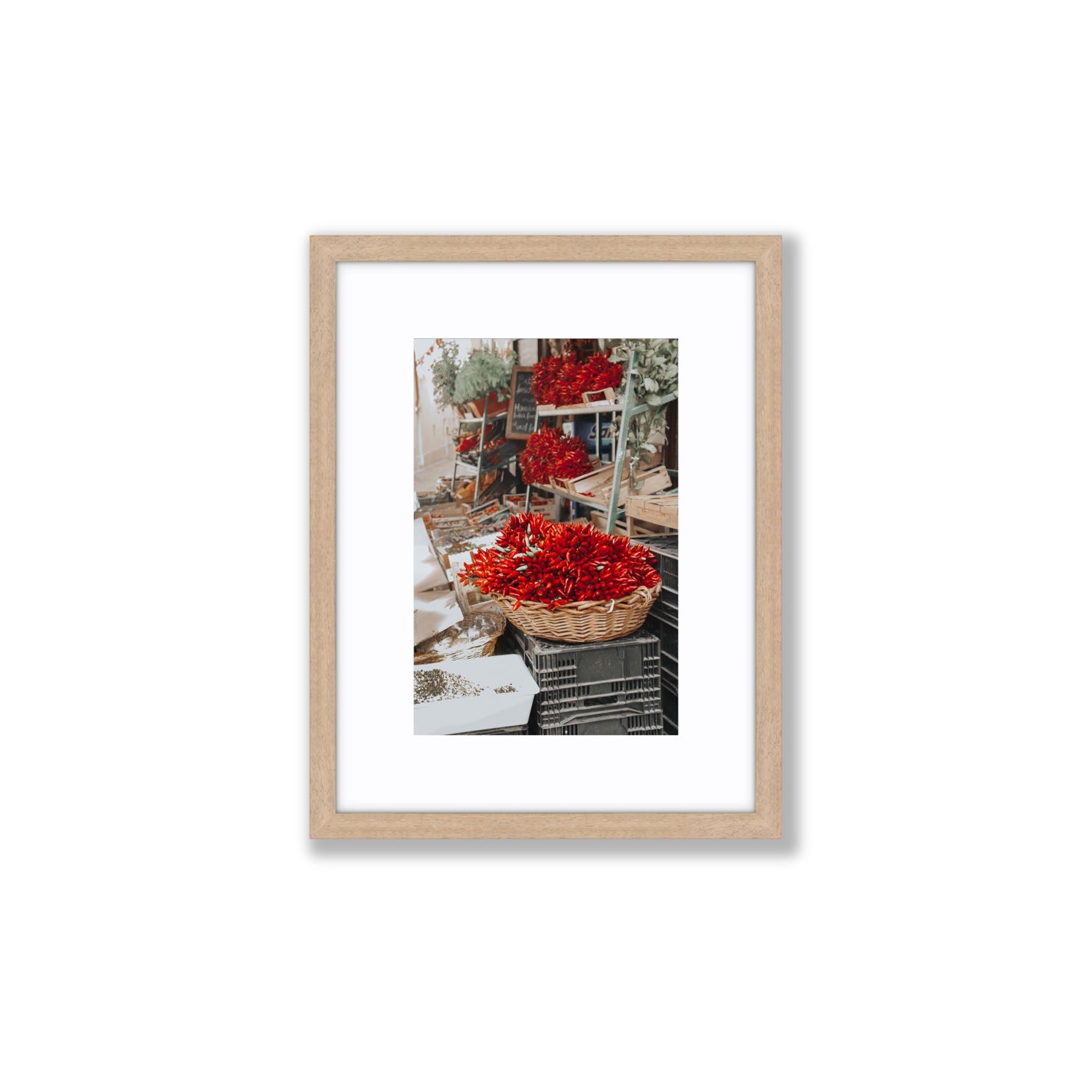 Fiery Cluster Puglia Italian wall art Small fine art print in natural oak frame with matboard