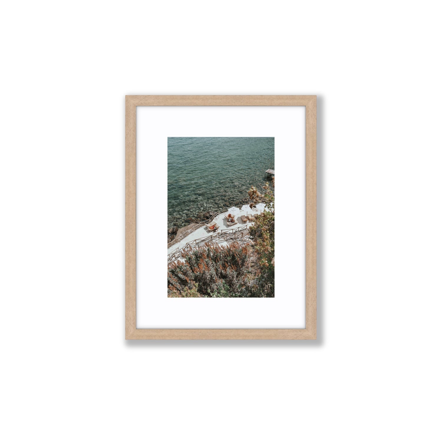 Hidden Gem Tuscany coastal wall art Small fine art print in natural oak frame with matboard