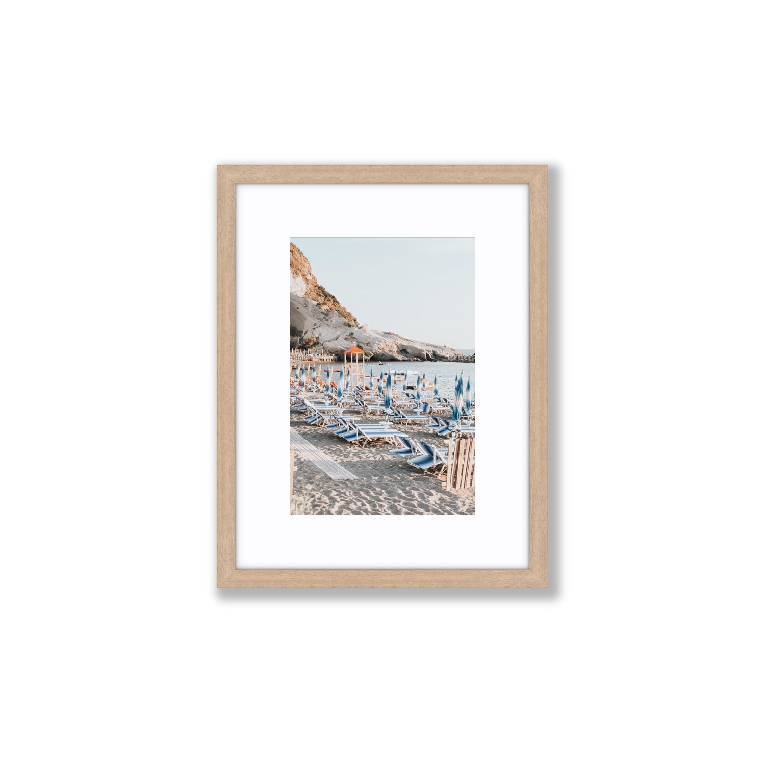 The Golden Hour Ischia Italian coastal wall art Small fine art print in natural oak frame with matboard
