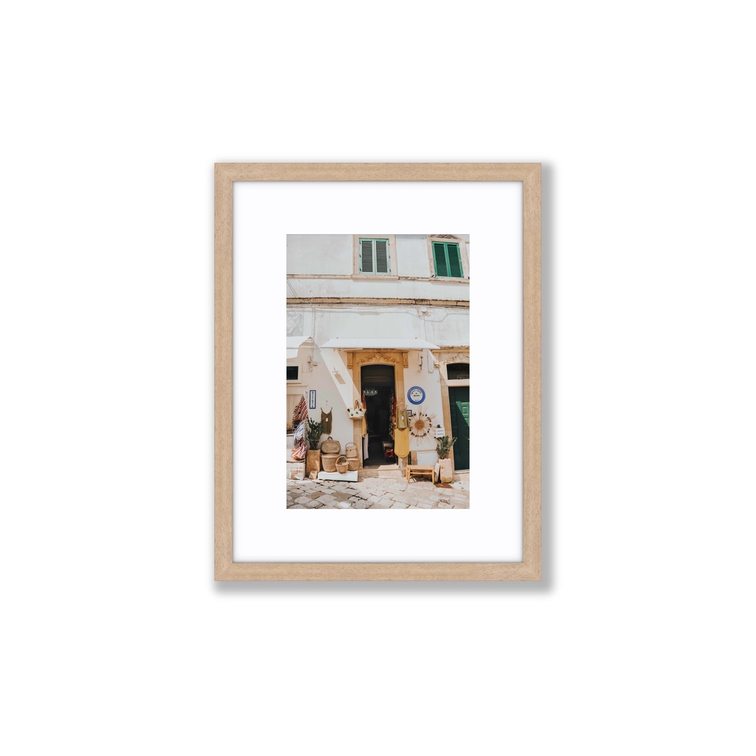 Artisan Ambience Puglia Italian wall art Small fine art print in natural oak frame with matboard