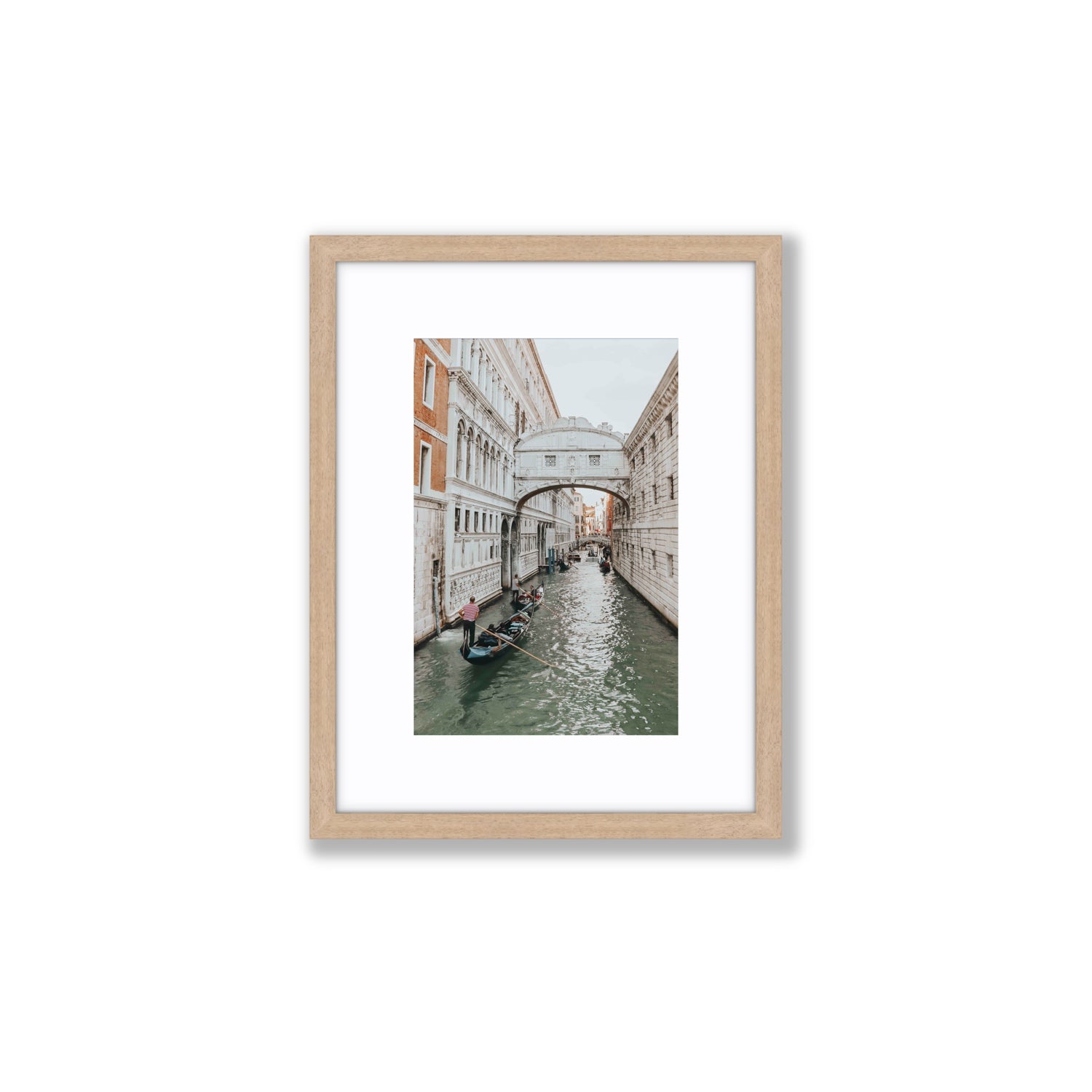 Bridge of Sighs Venice Gondola Italian wall art Small fine art print in natural oak frame with matboard
