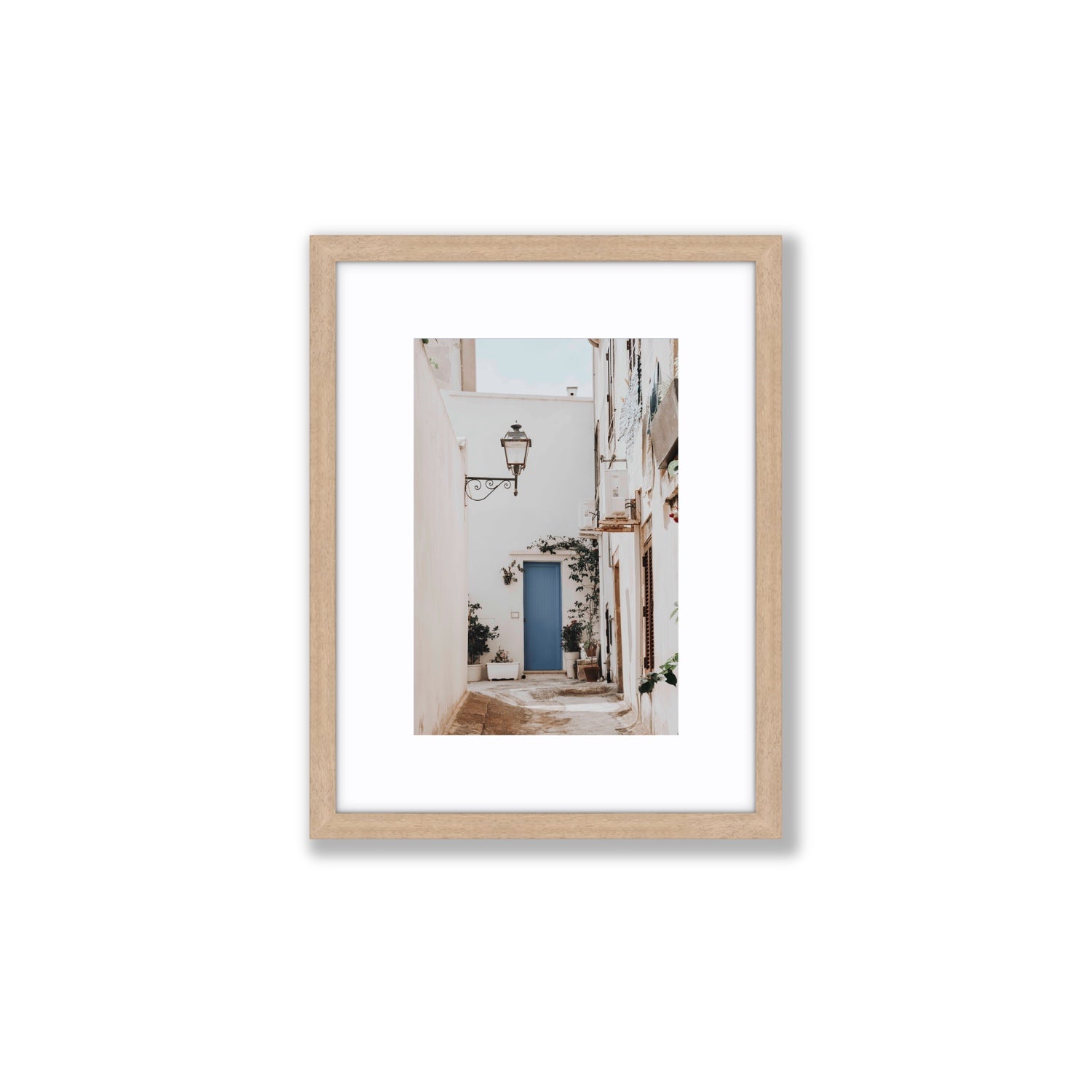 Entry Envy Puglia Ostuni wall art Small fine art print in natural oak frame with matboard