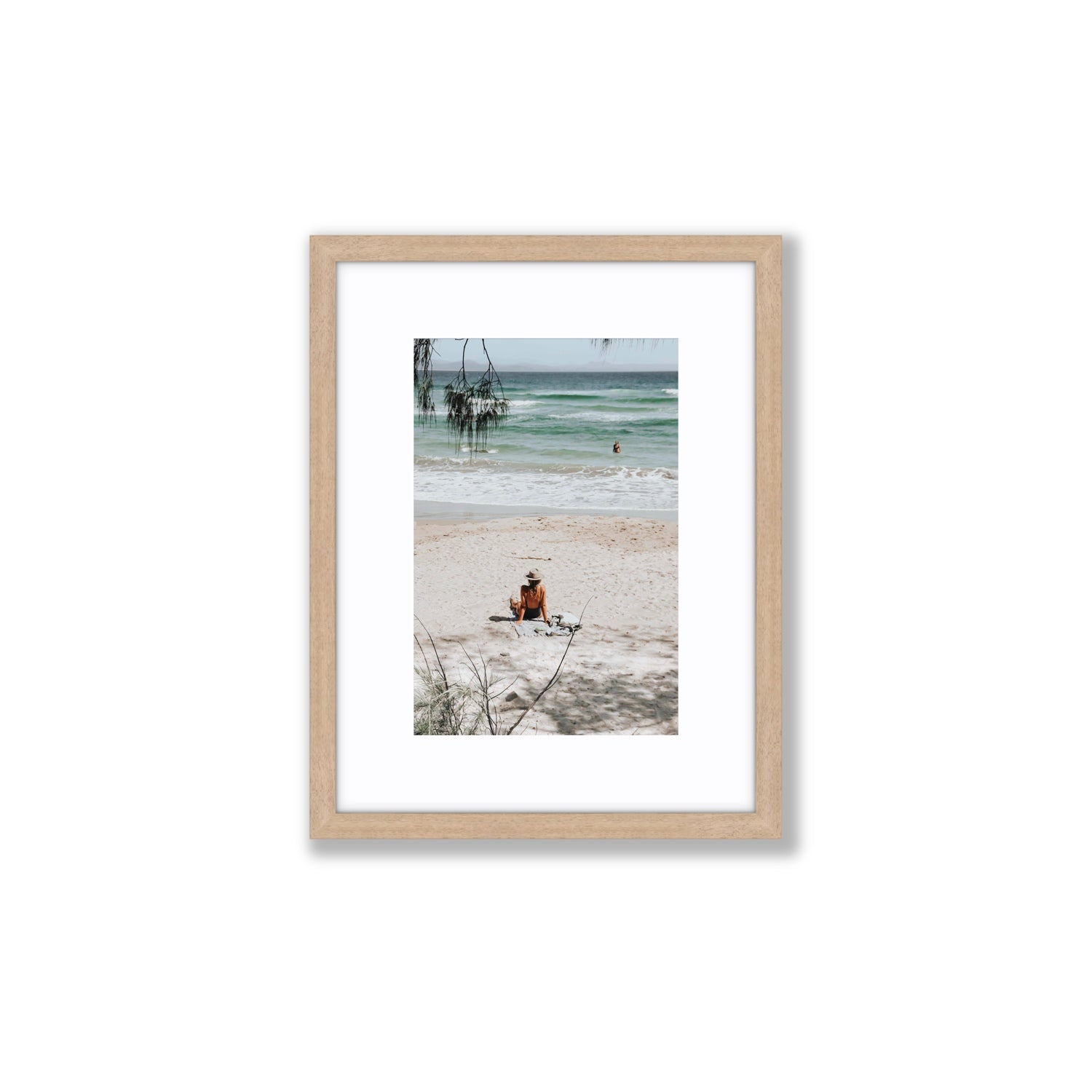 Take It Easy Byron Bay beach coastal decor wall art Small fine art print in natural oak frame with matboard