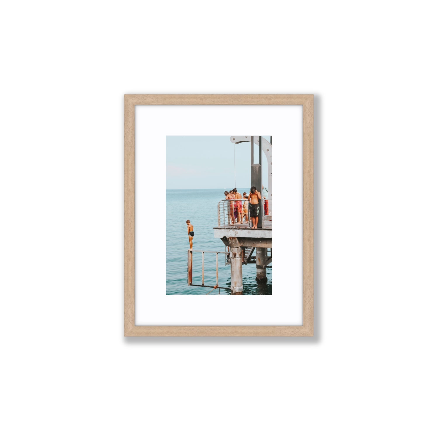 Golden Boy Alassio coastal decor wall art Small fine art print in natural oak frame with matboard