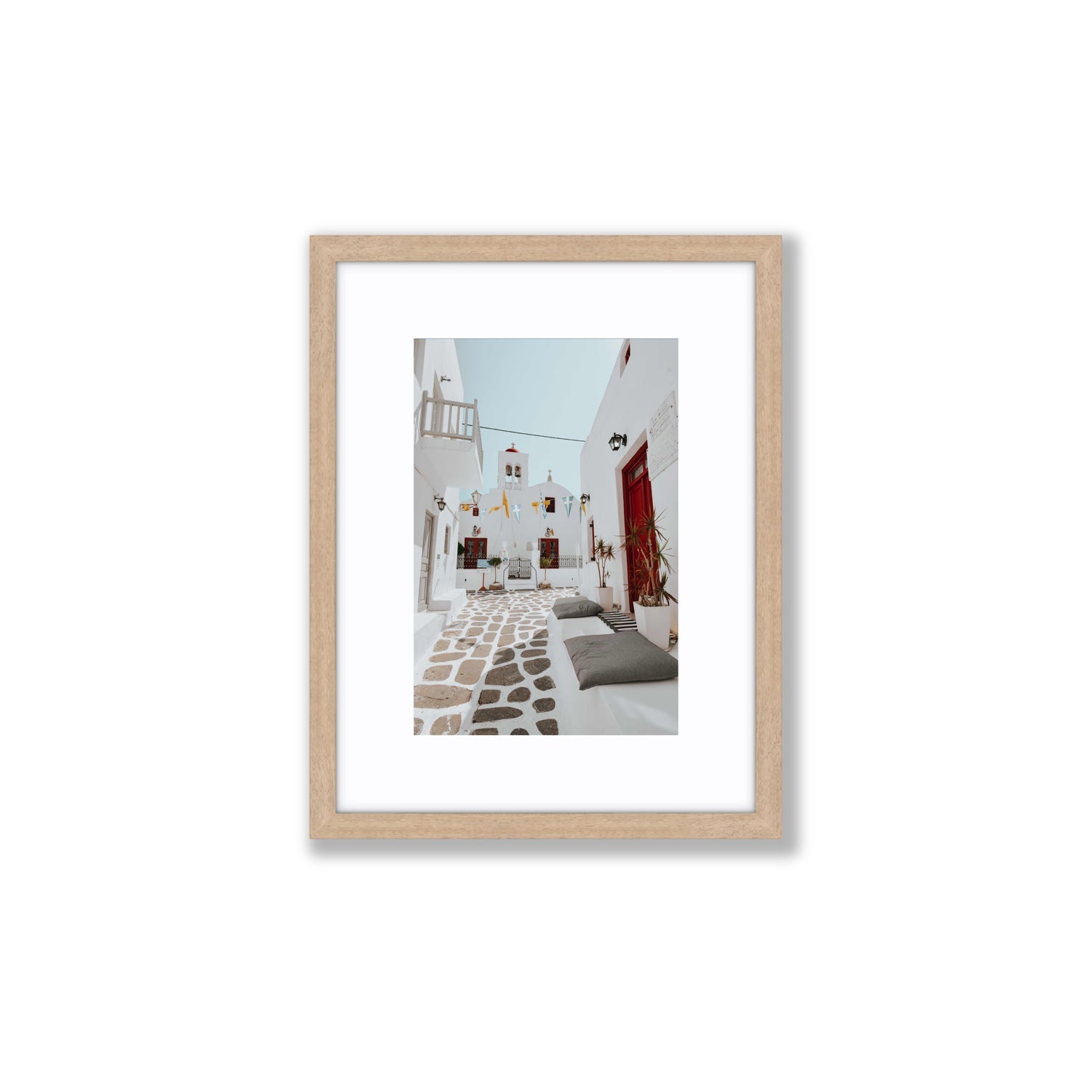 Cycladic Charm fine art print, Mykonos, Greece, Small, Natural Oak Frame · Matboard, Fine Art Print