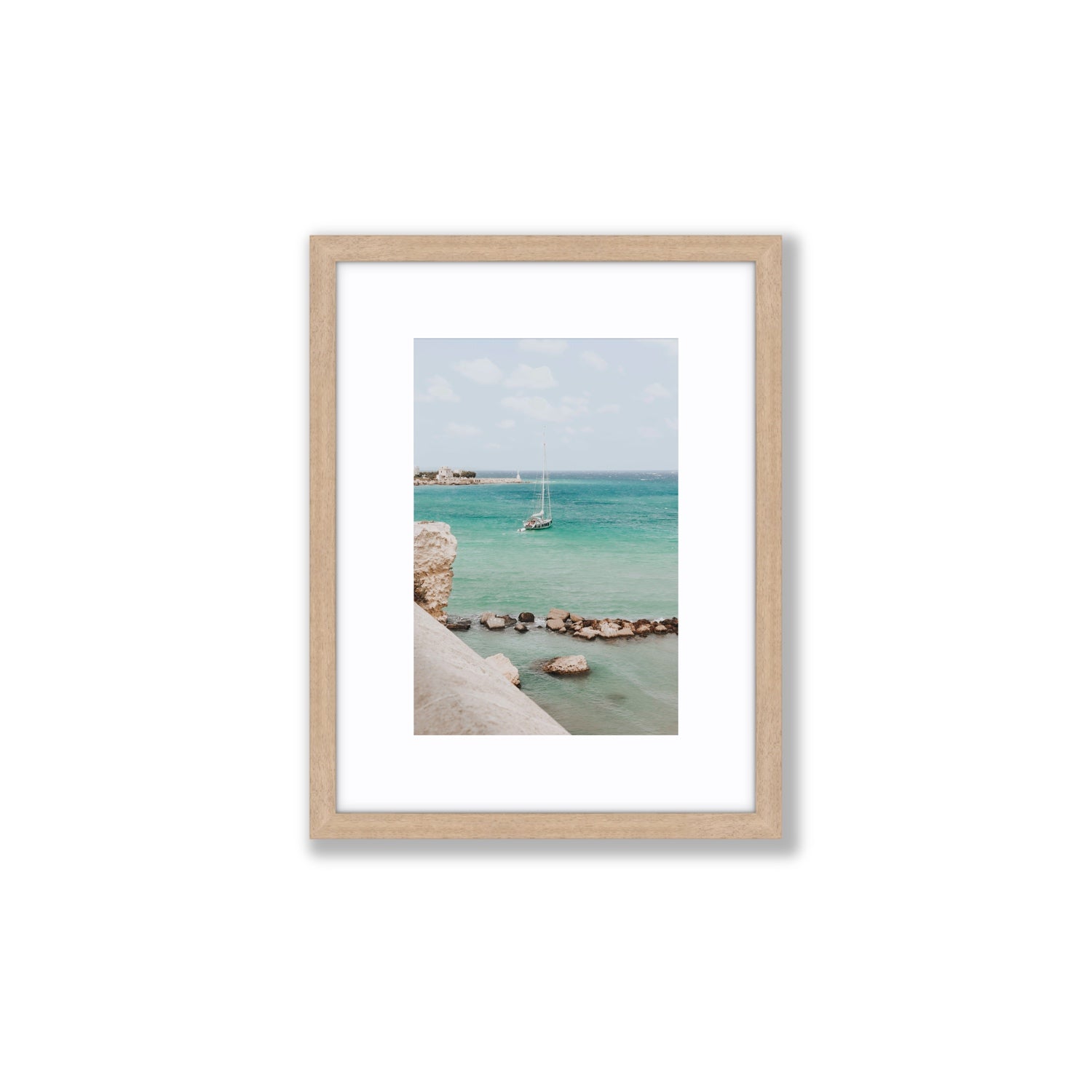 Seafarer's Dream Puglia Seafarer’s Dream coastal wall art Small fine art print in natural oak frame with matboard