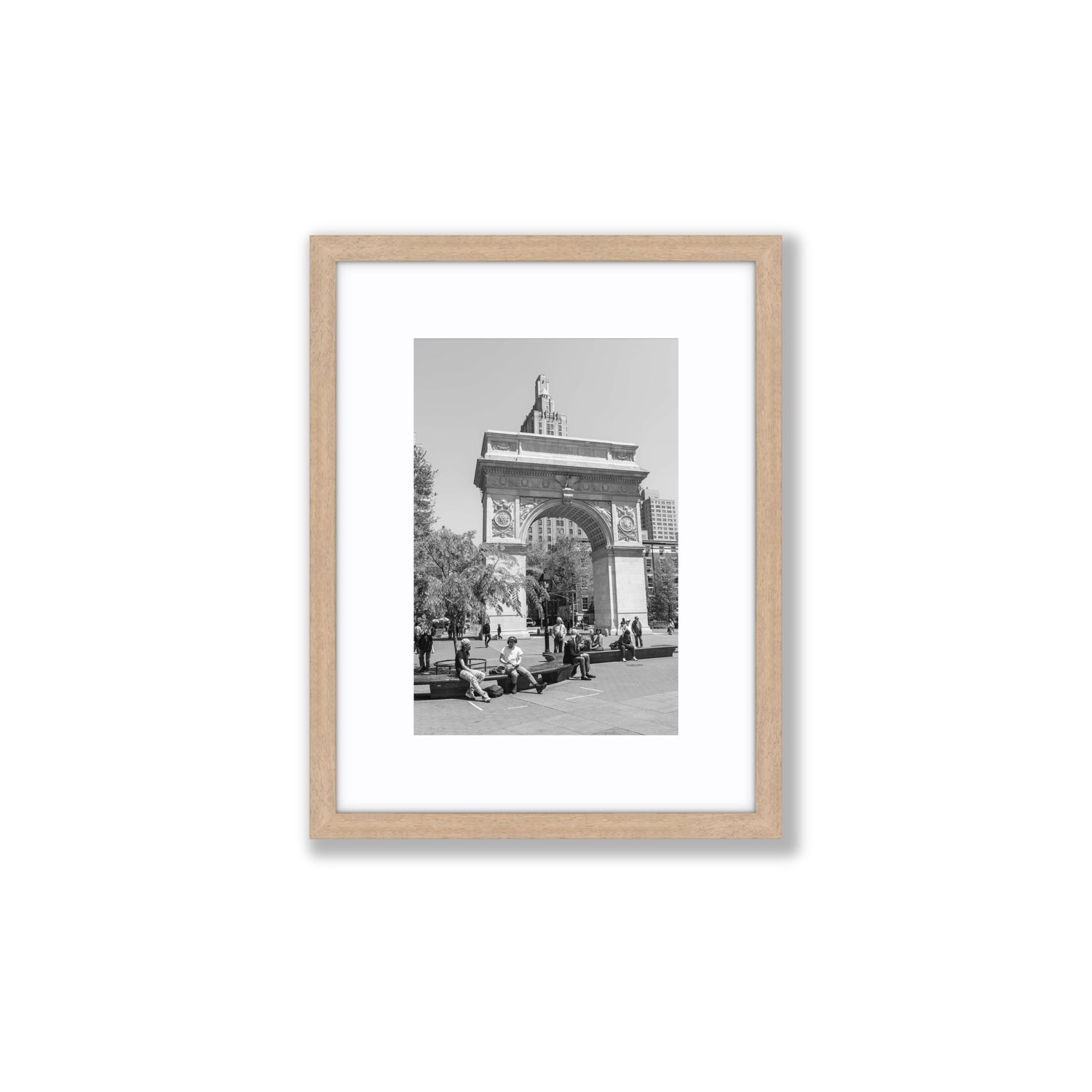 City Picnic New York NYC Black & White wall art Small fine art print in natural oak frame with matboard