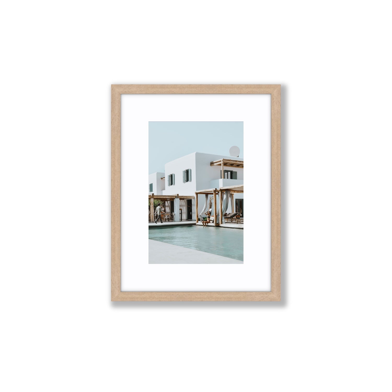 Aphrodite Mykonos Greek island wall art Small fine art print in natural oak frame with matboard