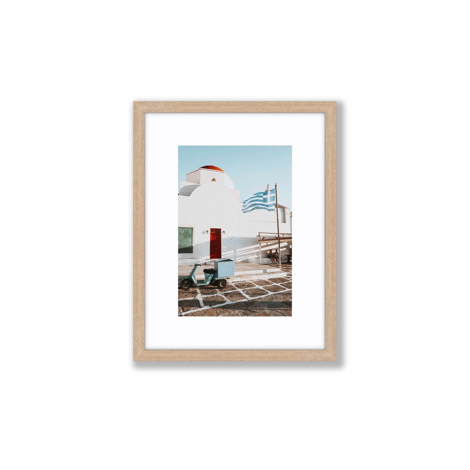 Mykonos Postcard fine art print, Mykonos, Greece, Small, Natural Oak Frame · Matboard, Fine Art Print