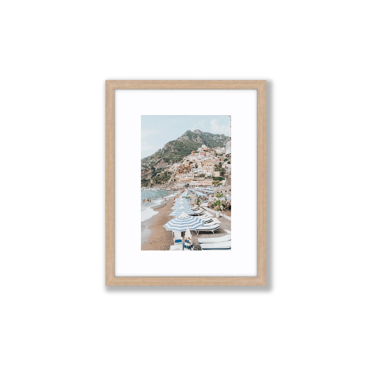 The Cliffside Village fine art print, Positano, Italy, Small, Natural Oak Frame · Matboard, Fine Art Print