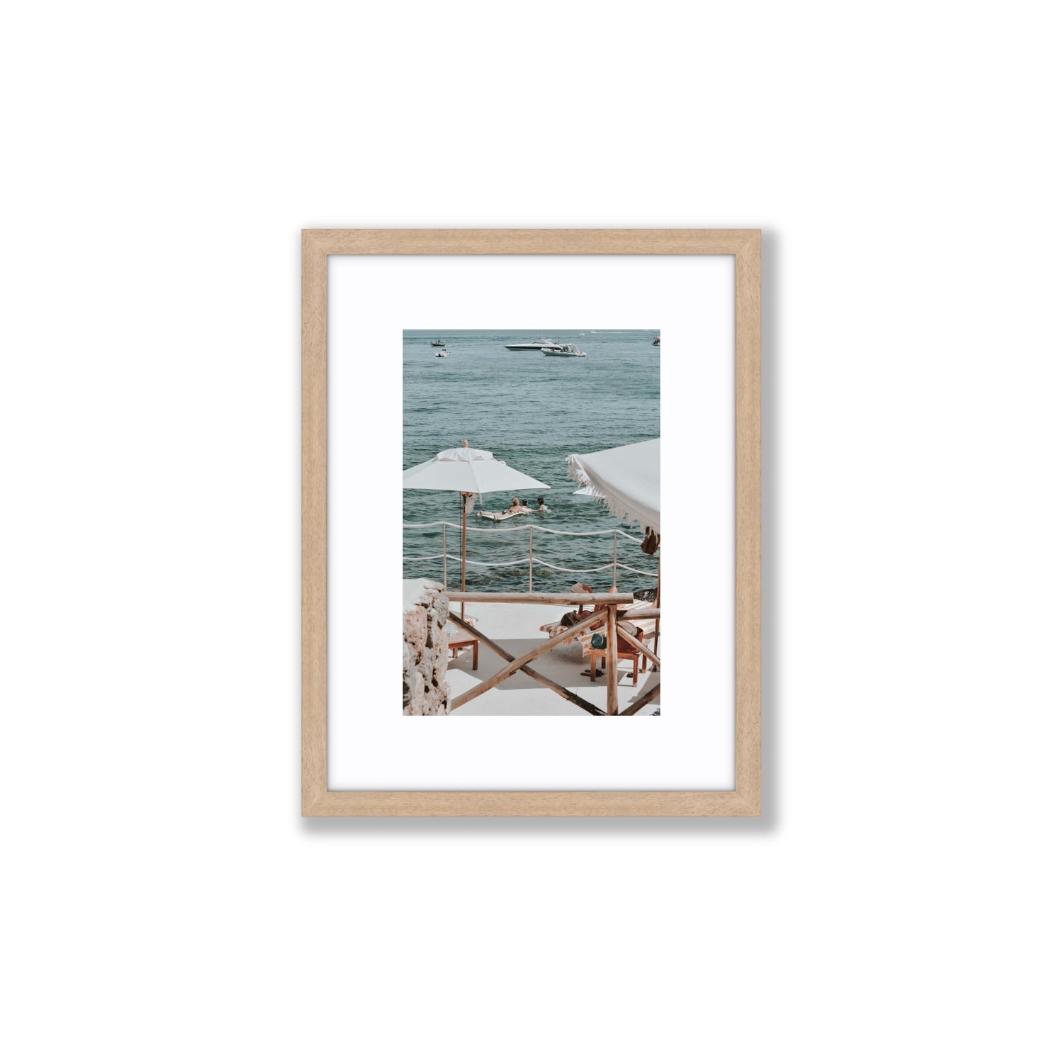 Hideaway Tuscany coastal Mediterranean wall art Small fine art print in natural oak frame with matboard