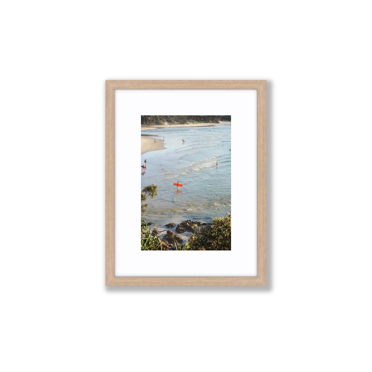 Seclusion Byron Bay Surf coastal wall art Small fine art print in natural oak frame with matboard