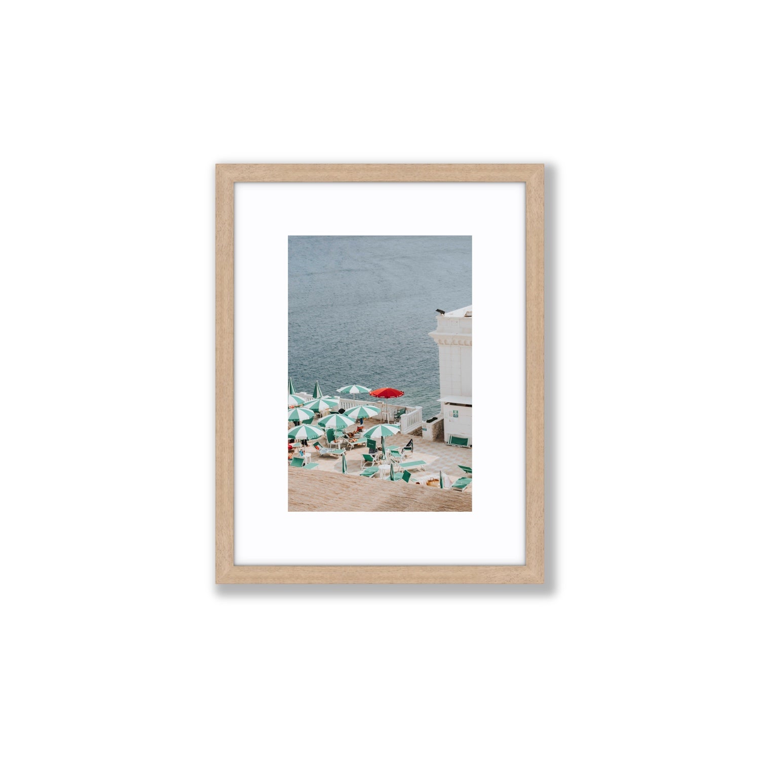 Lido Italiano Puglia beach Italian wall art Small fine art print in natural oak frame with matboard
