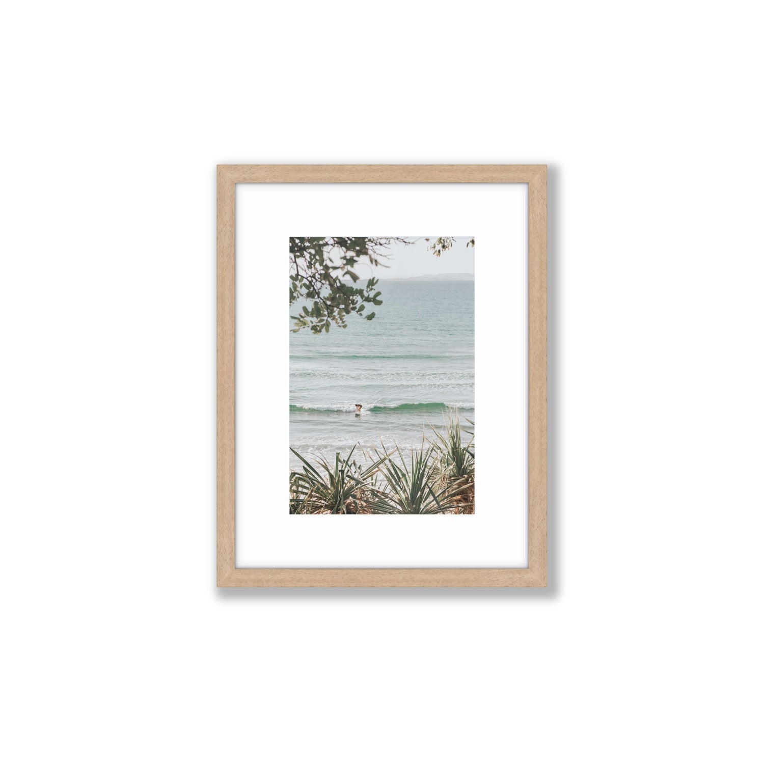Dream Boat fine art print, Noosa, Australia, coastal scenes artwork, Small, Natural Oak Frame · Matboard, Fine Art Print