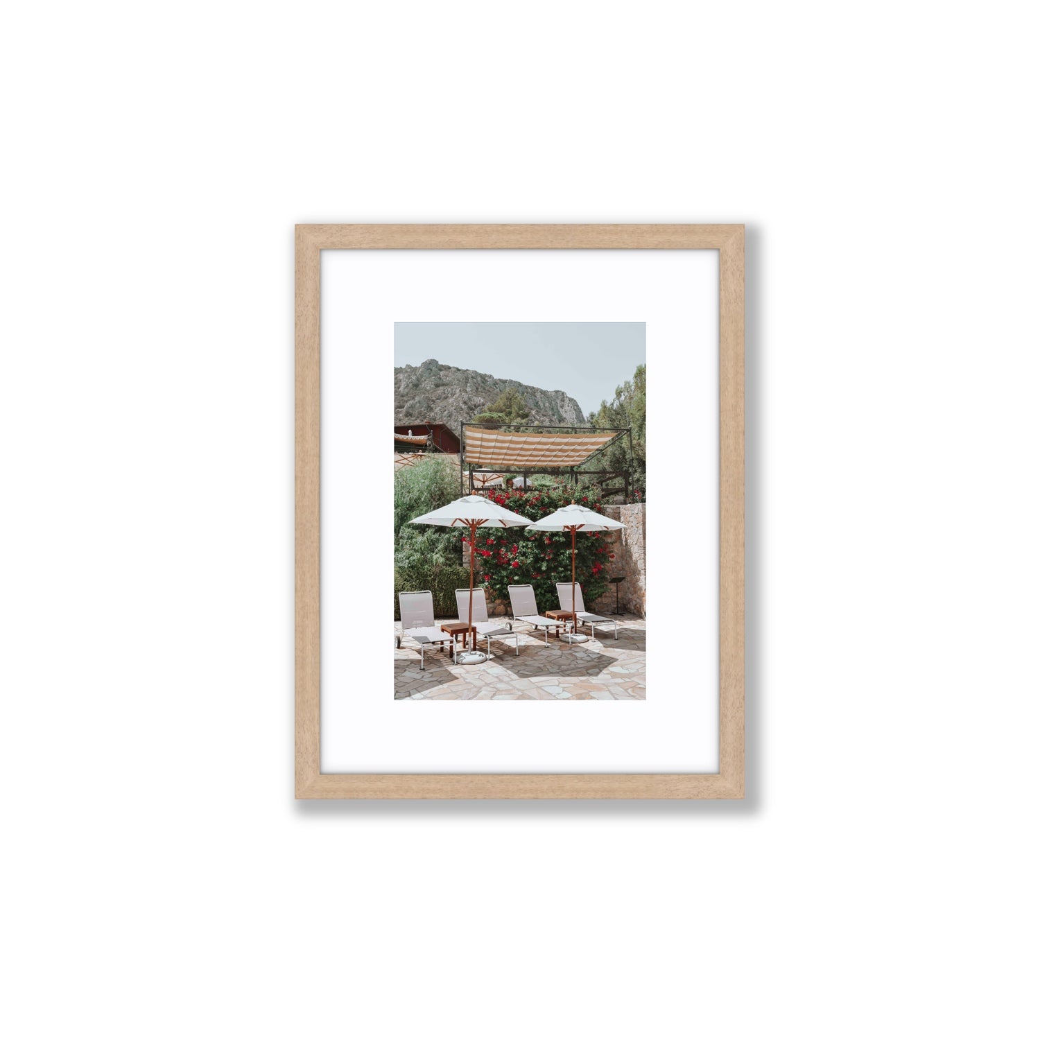 Shades of Leisure Tuscany coastal Italian wall art Small fine art print in natural oak frame with matboard