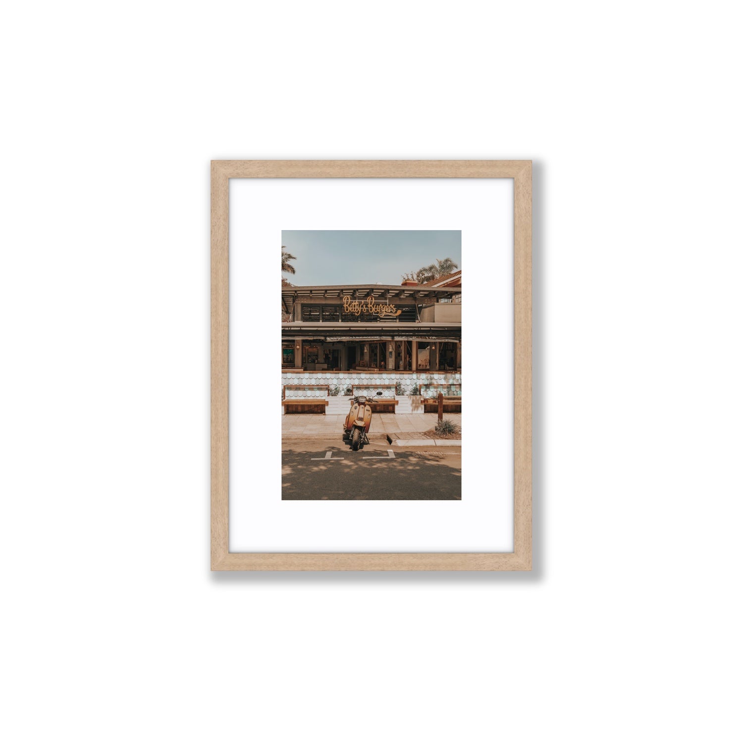 Noosa Nostalgia fine art print, Noosa, Australia, coastal scenes artwork, Small, Natural Oak Frame · Matboard, Fine Art Print