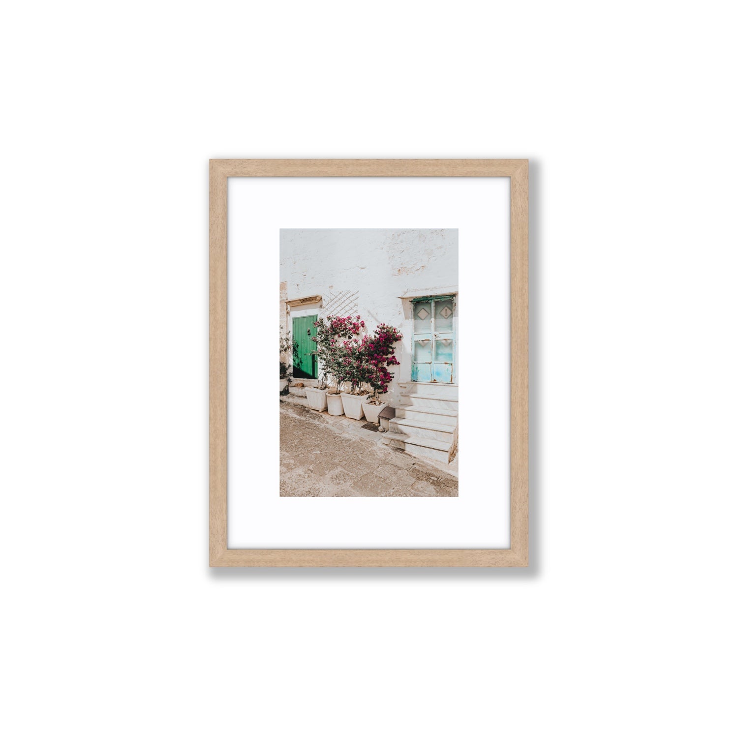 Floral Canvas Puglia Ostuni wall art Small fine art canvas in natural oak frame