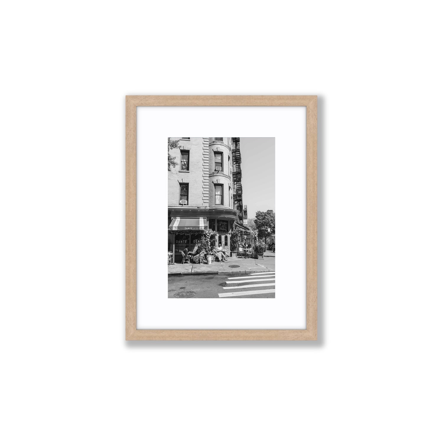 Sunny Soiree New York NYC Black & White wall art Small fine art print in natural oak frame with matboard