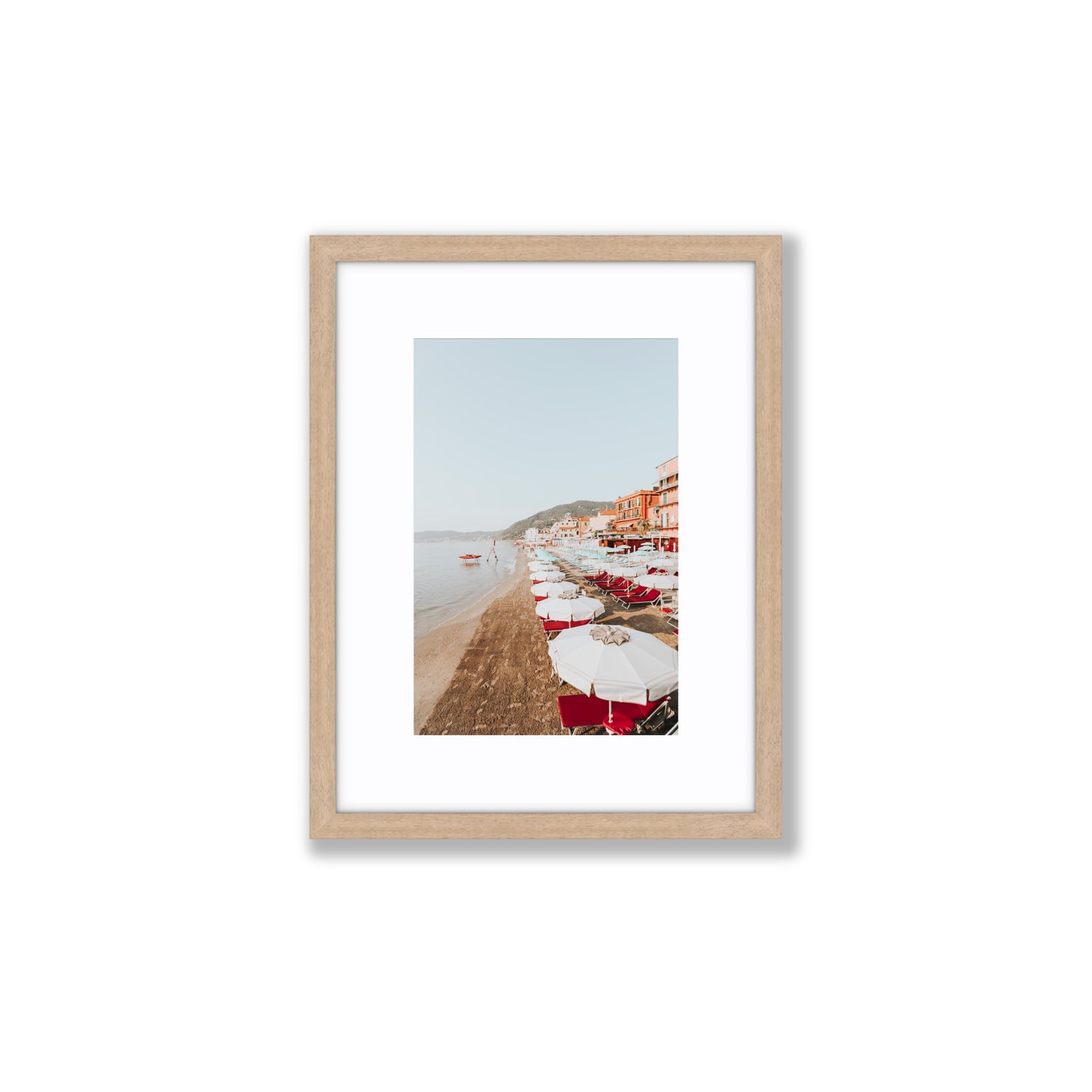 Italian Riviera fine art print, Alassio, Italy, coastal scenes artwork, Small, Natural Oak Frame · Matboard, Fine Art Print