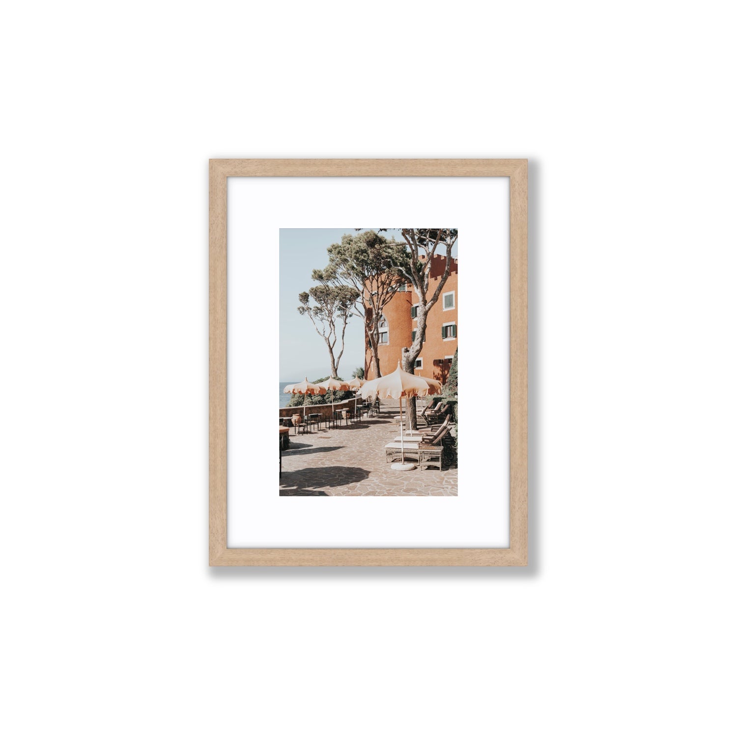 Mezzatorre Ischia Italian Mediterranean decor wall art Small fine art print in natural oak frame with matboard