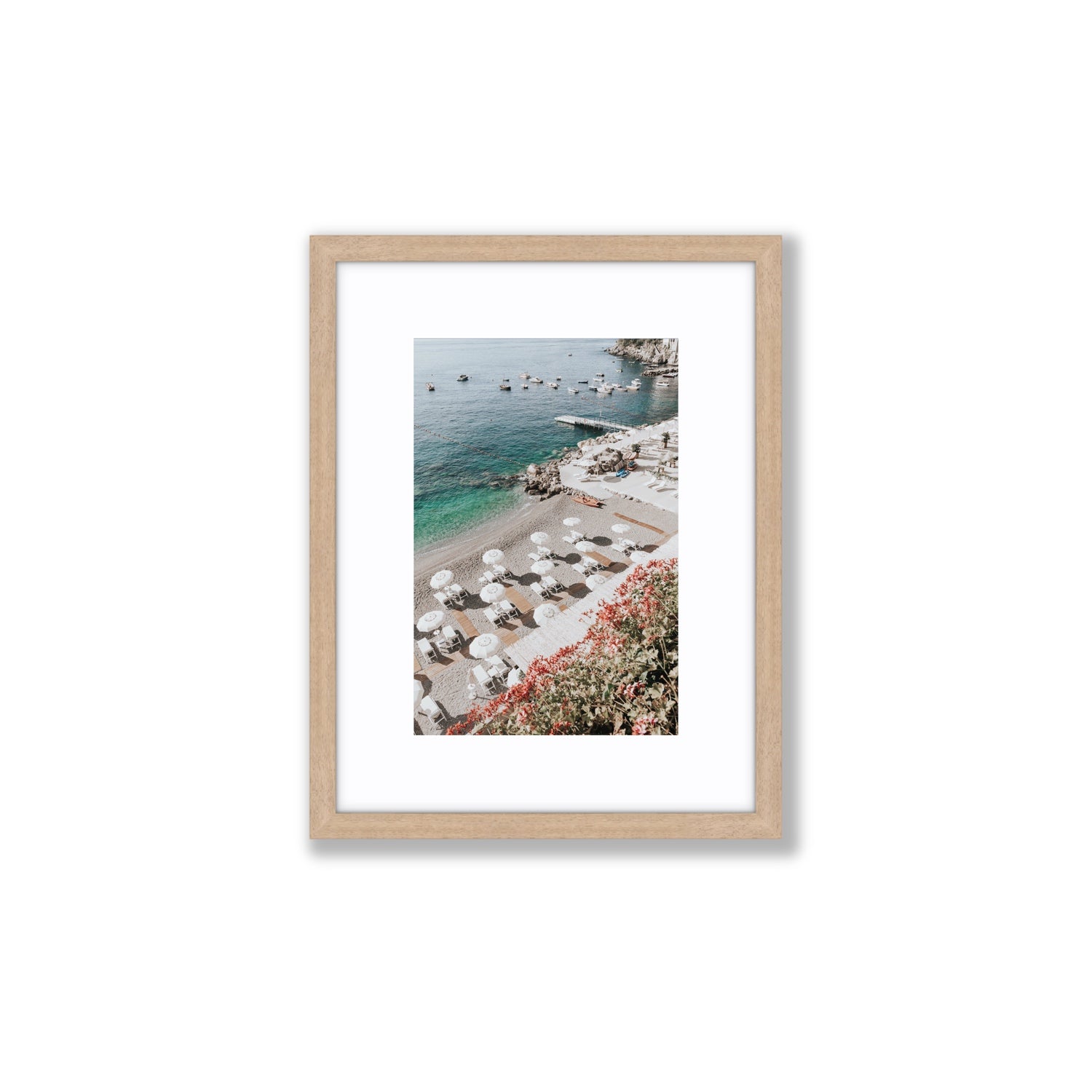 Tranquil Oasis Amalfi coastal wall art Small fine art print in natural oak frame with matboard