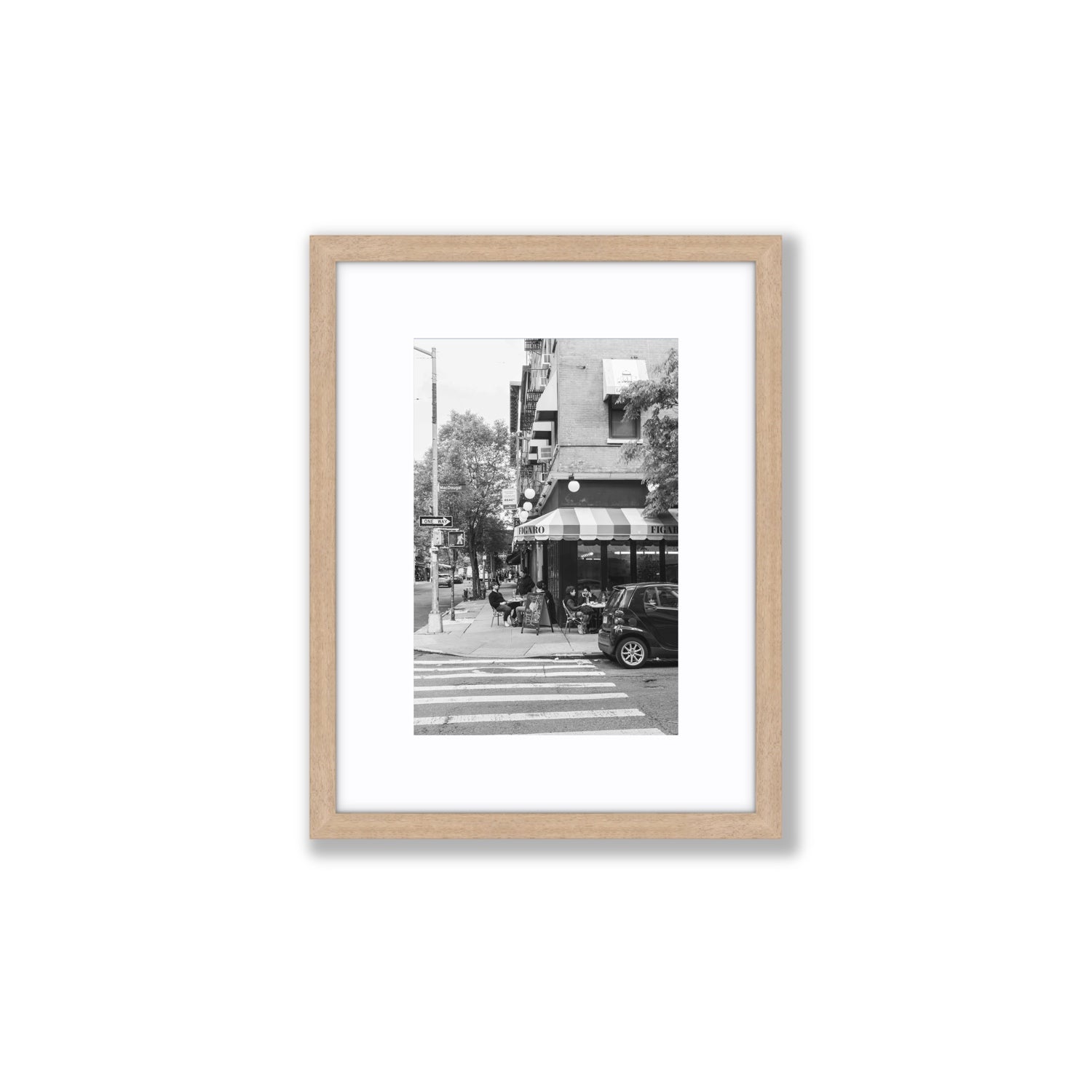 Figaro New York NYC Black & White wall art Small fine art print in natural oak frame with matboard