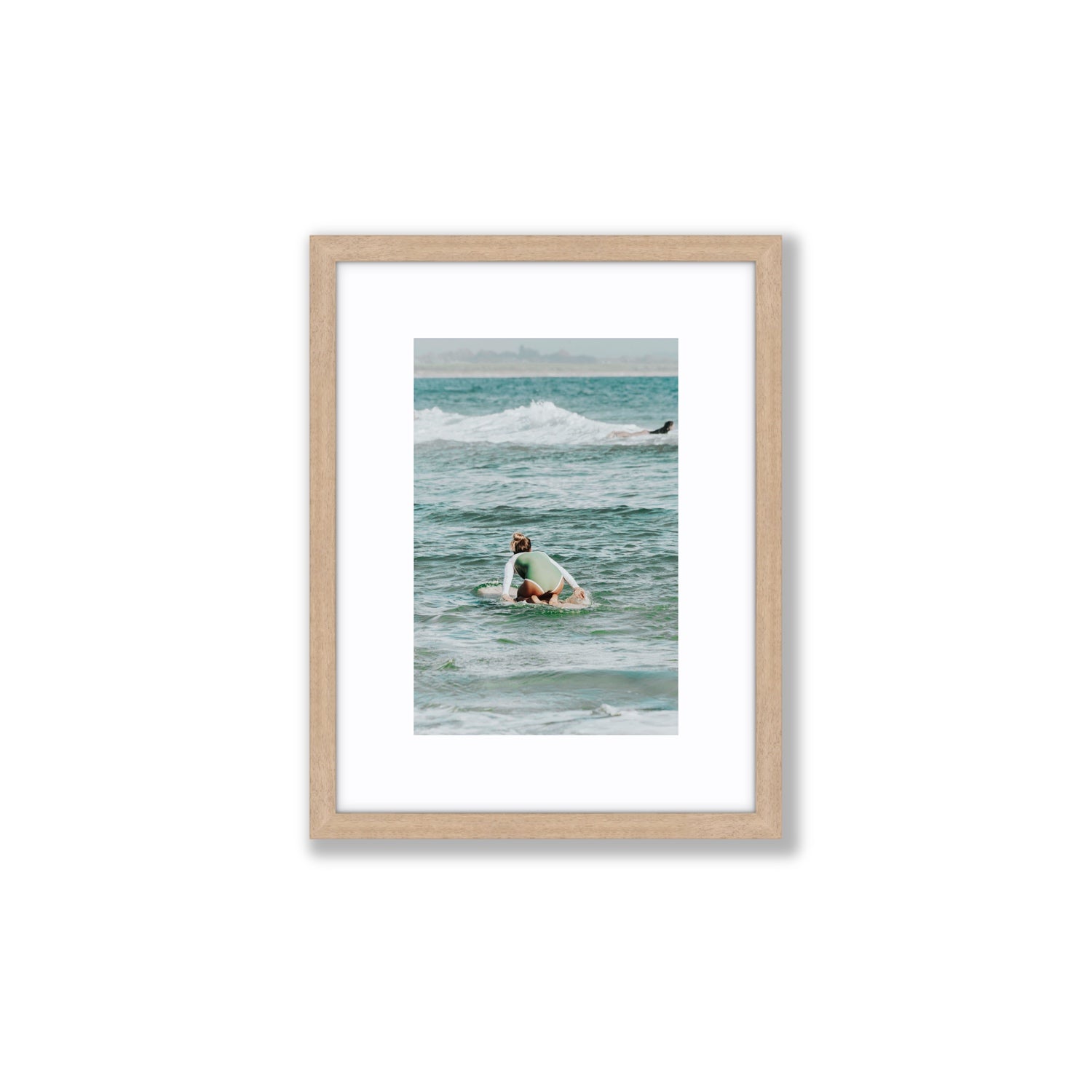 Quincy Byron Bay Surf coastal wall art Small fine art print in natural oak frame with matboard