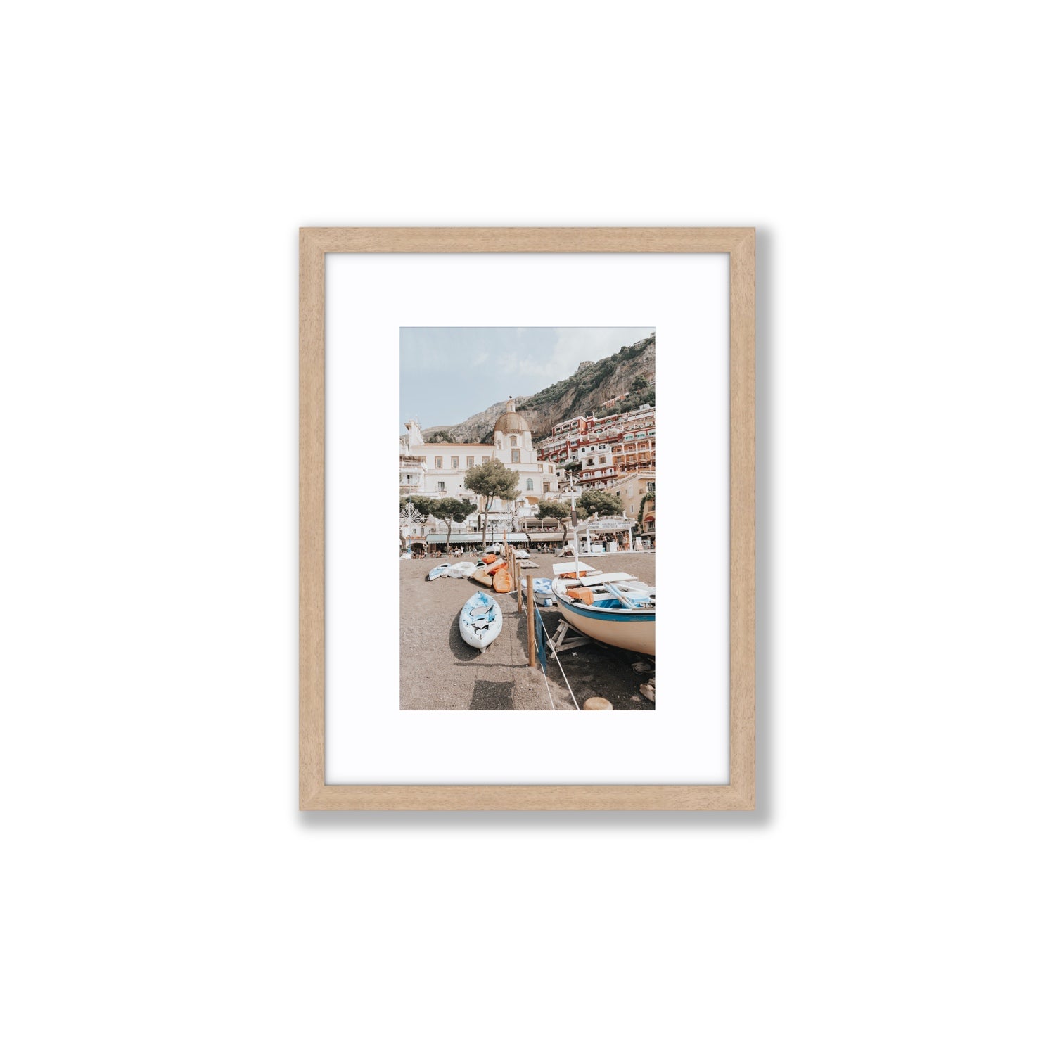 Seaside Hues Positano wall art Small fine art print in natural oak frame with matboard