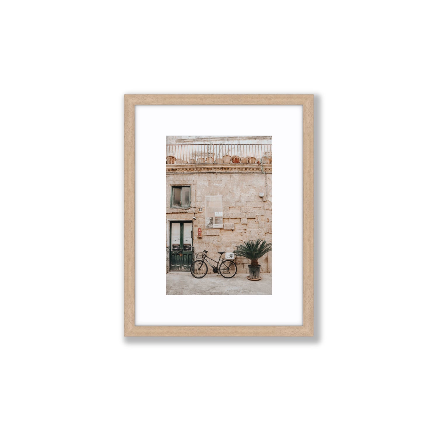 Golden Facades Puglia Lecce Italian wall art Small fine art print in natural oak frame with matboard