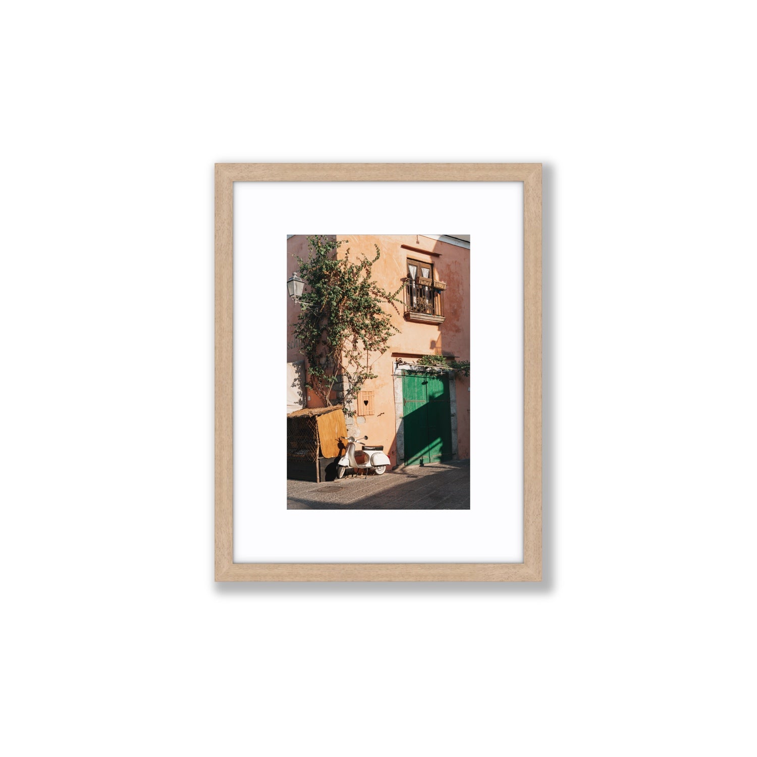 La Casa Ischia Italian Mediterranean decor wall art Small fine art print in natural oak frame with matboard