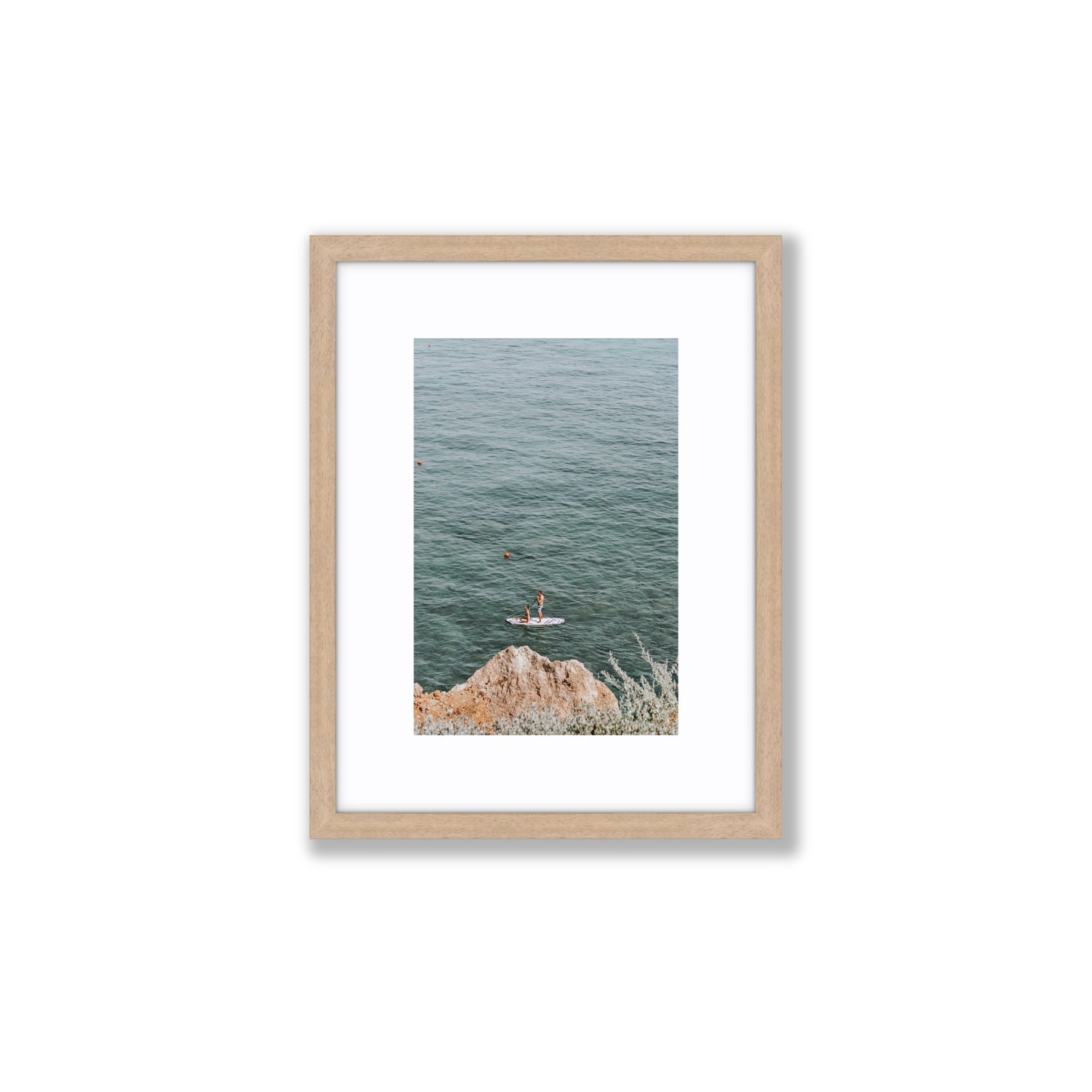 Into The Vibe Without Getting Wet Tuscany coastal wall art Small fine art print in natural oak frame with matboard