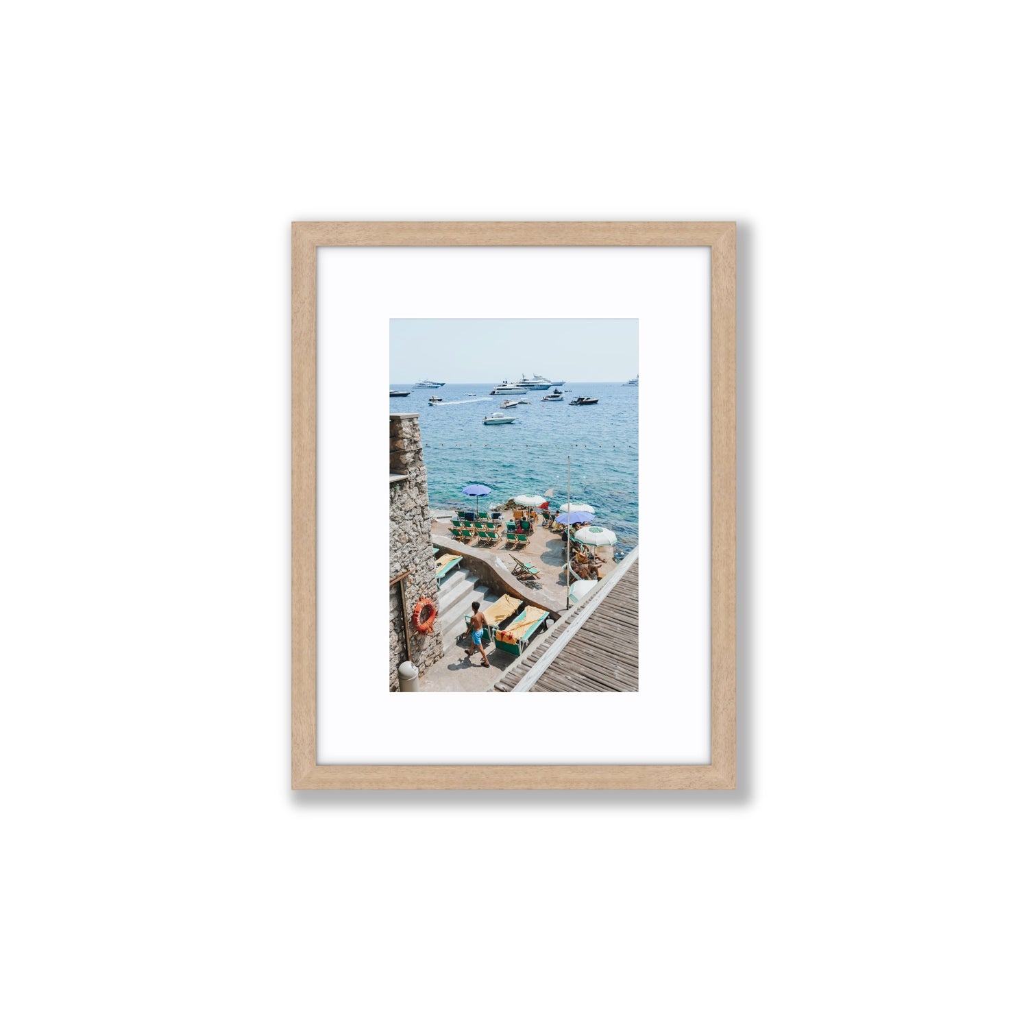 Canzone di Capri Capri Italian beach wall art Small fine art print in natural oak frame with matboard