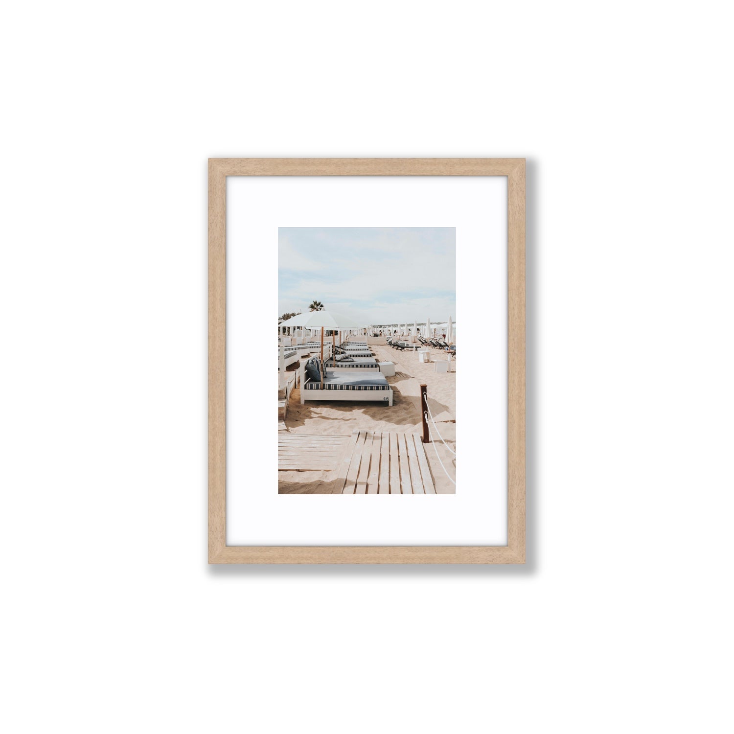 Coastal Repose Puglia beach Mediterranean fine art print Small fine art print in natural oak frame with matboard