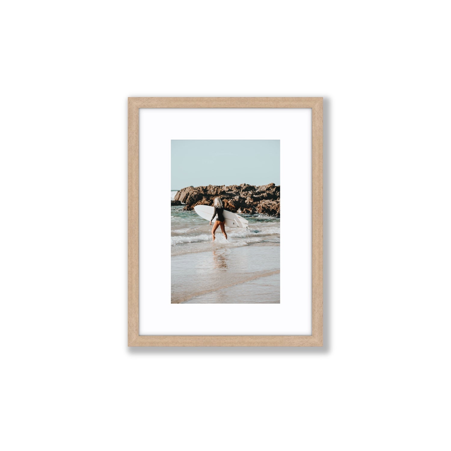 Bethany Byron Bay Surf coastal decor wall art Small fine art print in natural oak frame with matboard