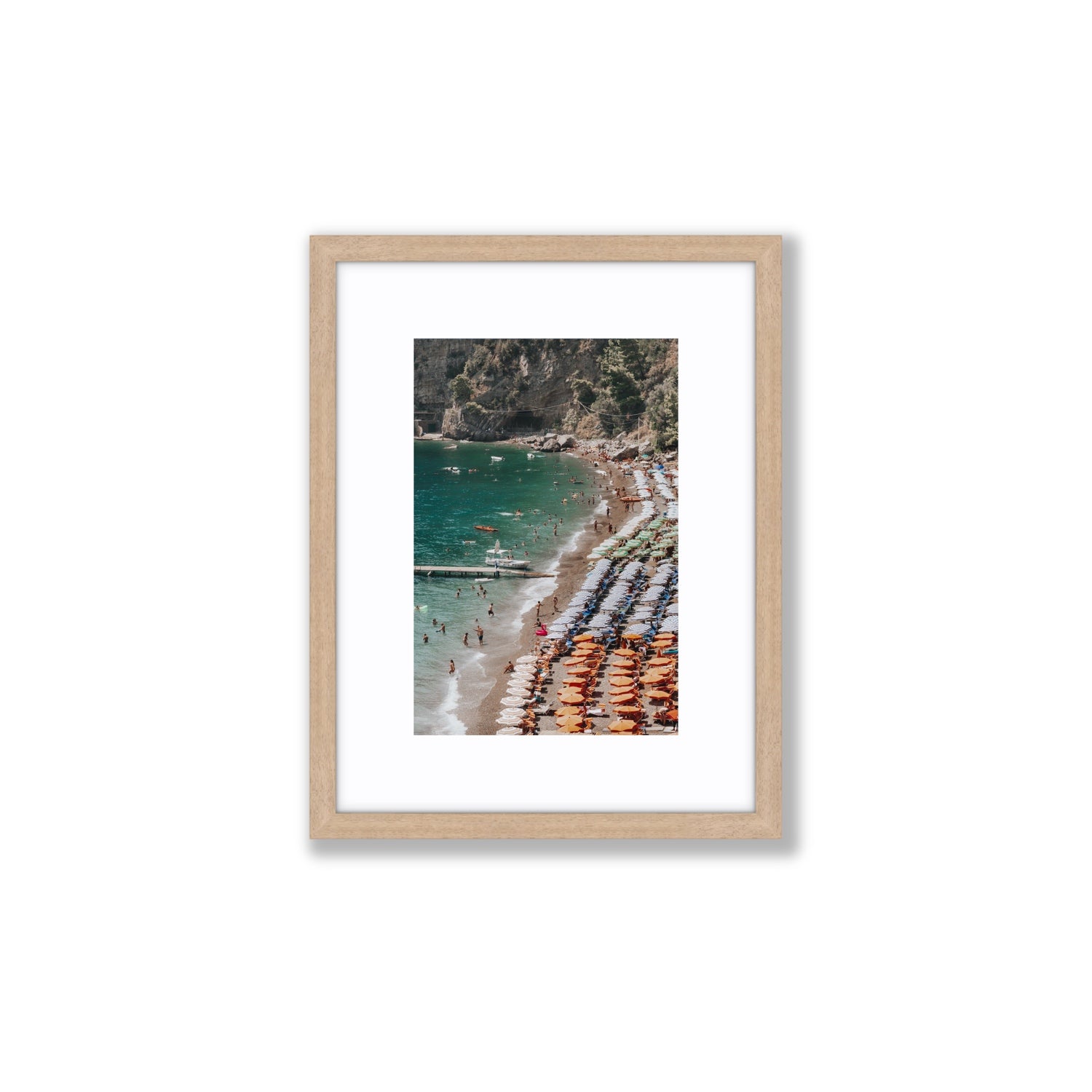 Ocean's Playground Positano decor wall art Small fine art print in natural oak frame with matboard