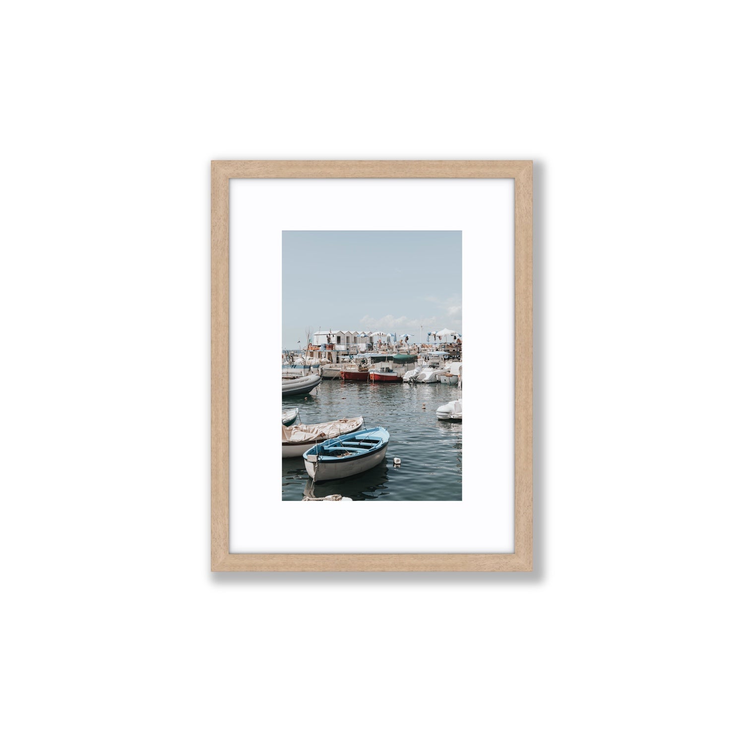 Harbour Hues Sorrento coastal Carousel wall art Small fine art print in natural oak frame with matboard
