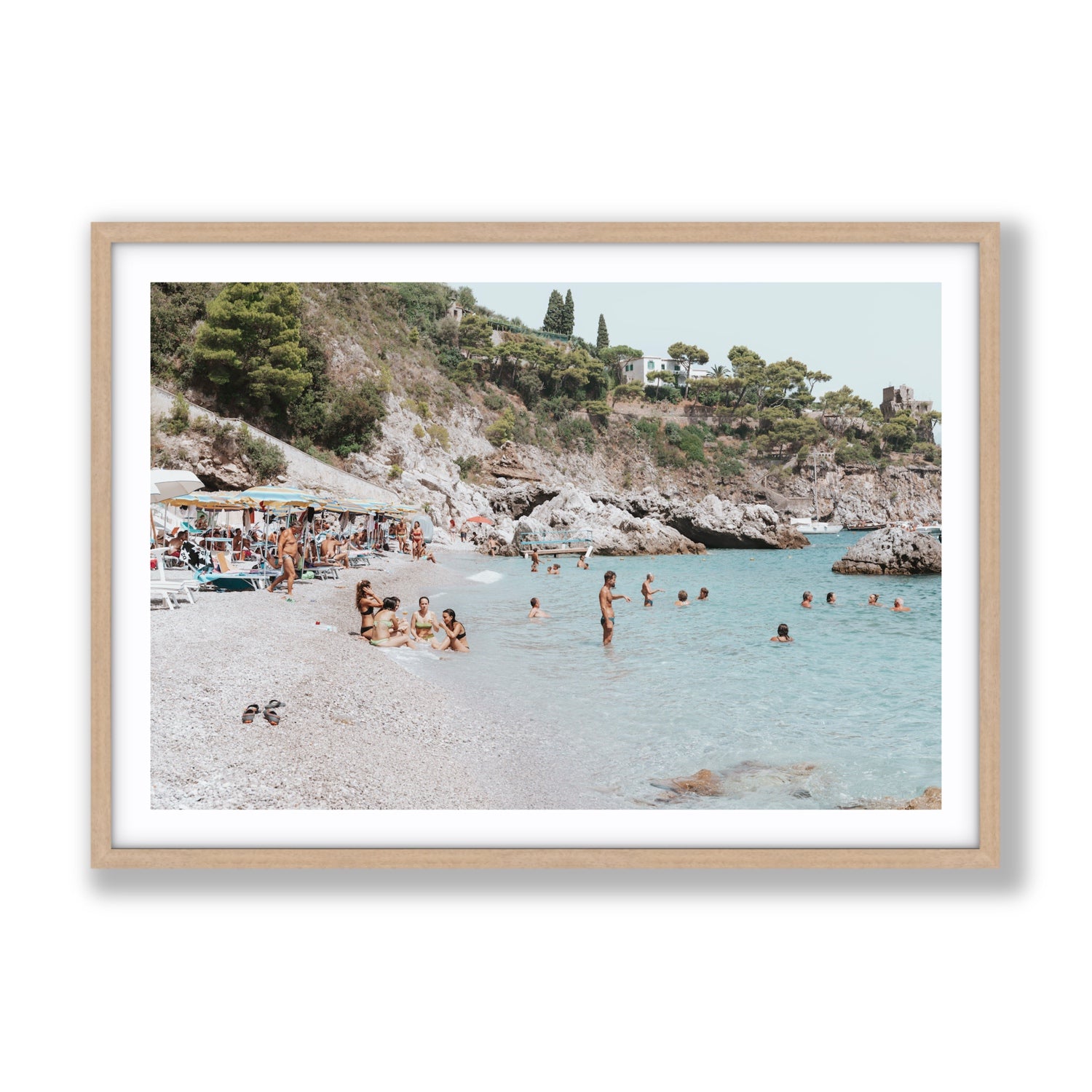 La Vacanza Amalfi Mediterranean wall art Gallery fine art print in natural oak frame with matboard